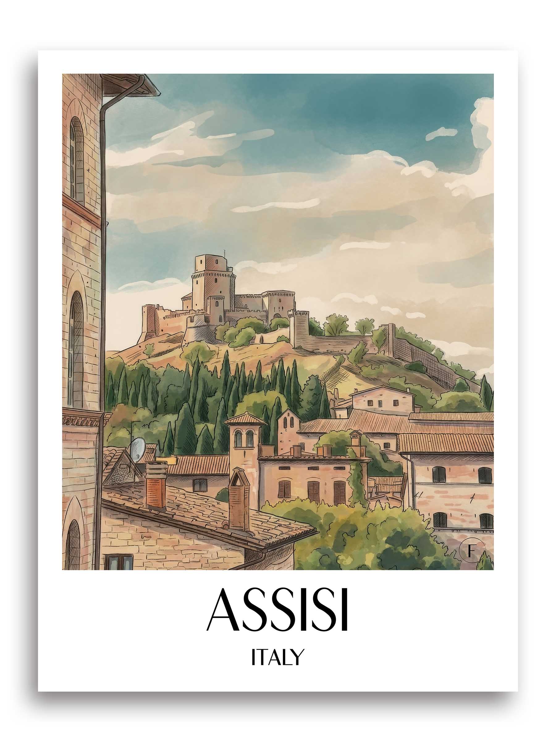 Assisi Poster - Umbrien - Italien Kunstdruck - Aquarell von A4 bis A1 - favplace