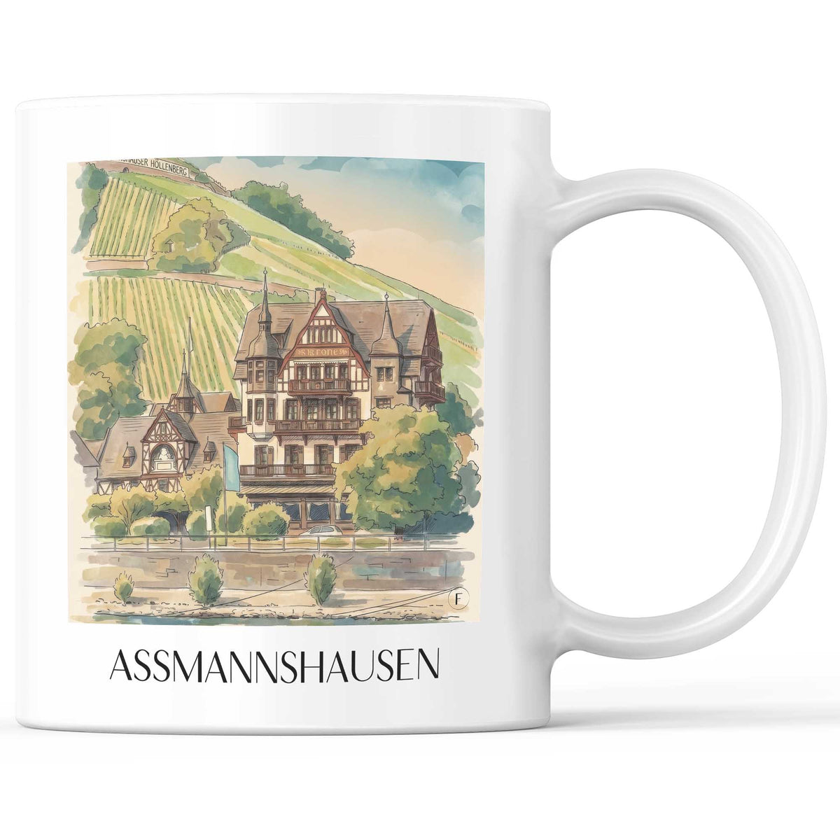 Assmannshausen Kaffeebecher - Rheingau - Deutschland Becher - Kaffeetasse im Aquarell Stil - favplace