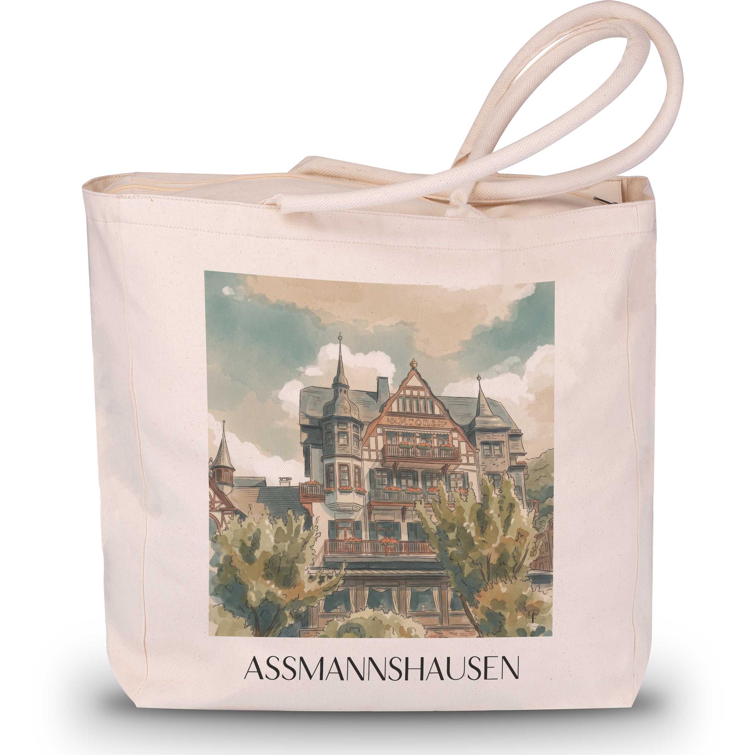 Assmanshausen Shopping Tasche - Rheingau - Deutschland Tote Bag - Einkaufstasche im Aquarell Stil - favplace