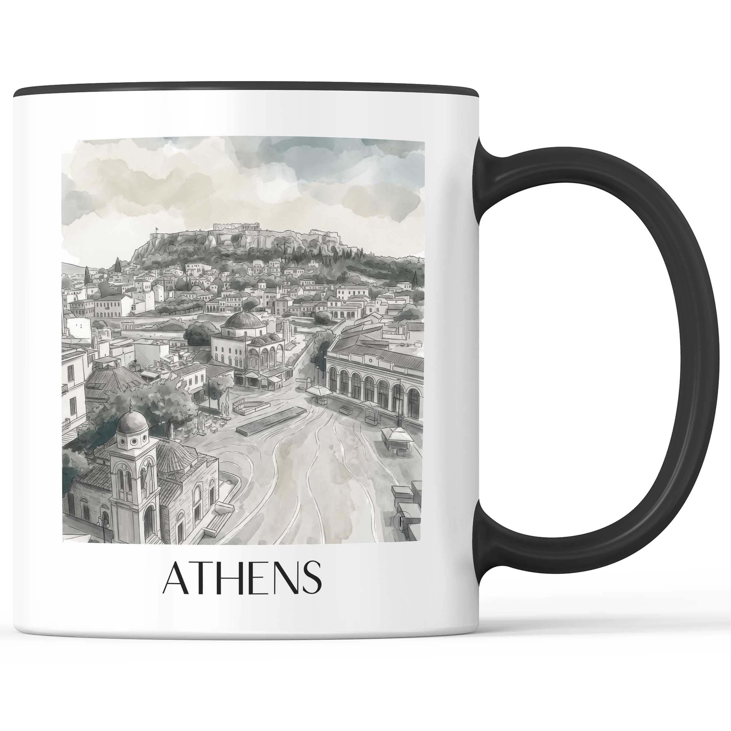Athen - Griechenland Becher - Kaffeetasse im Aquarell Schwarz-Weiß Stil - favplace