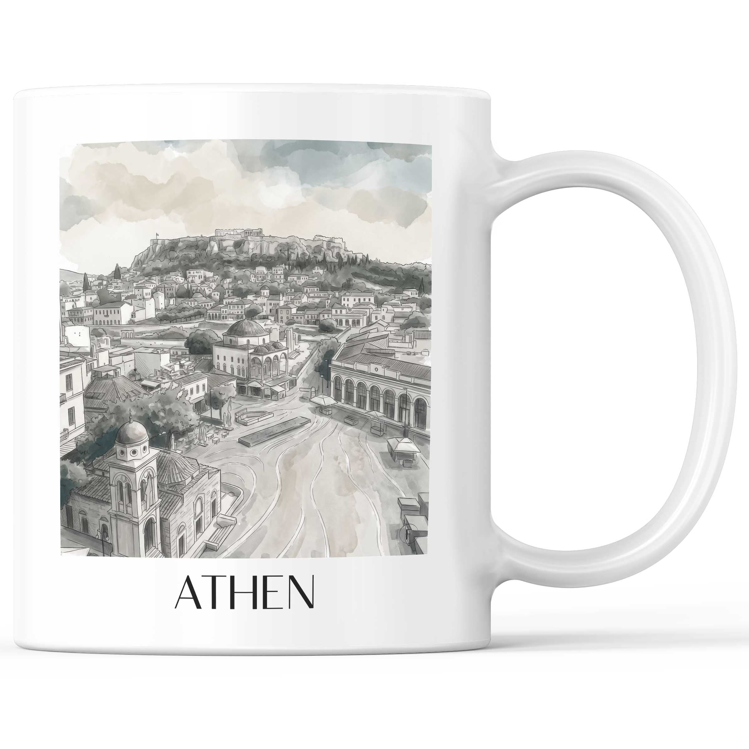 Athen - Griechenland Becher - Kaffeetasse im Aquarell Schwarz-Weiß Stil - favplace