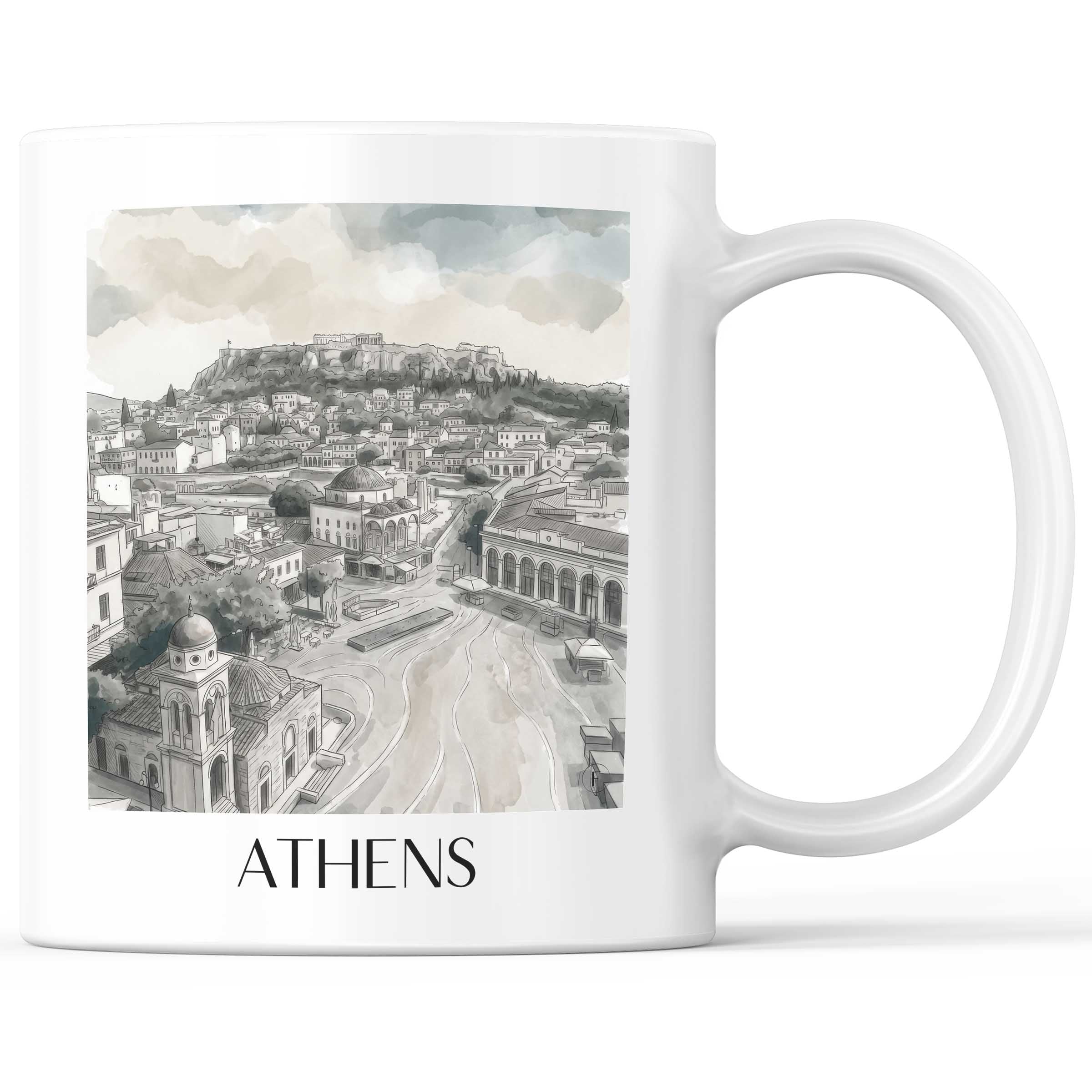 Athen - Griechenland Becher - Kaffeetasse im Aquarell Schwarz-Weiß Stil - favplace