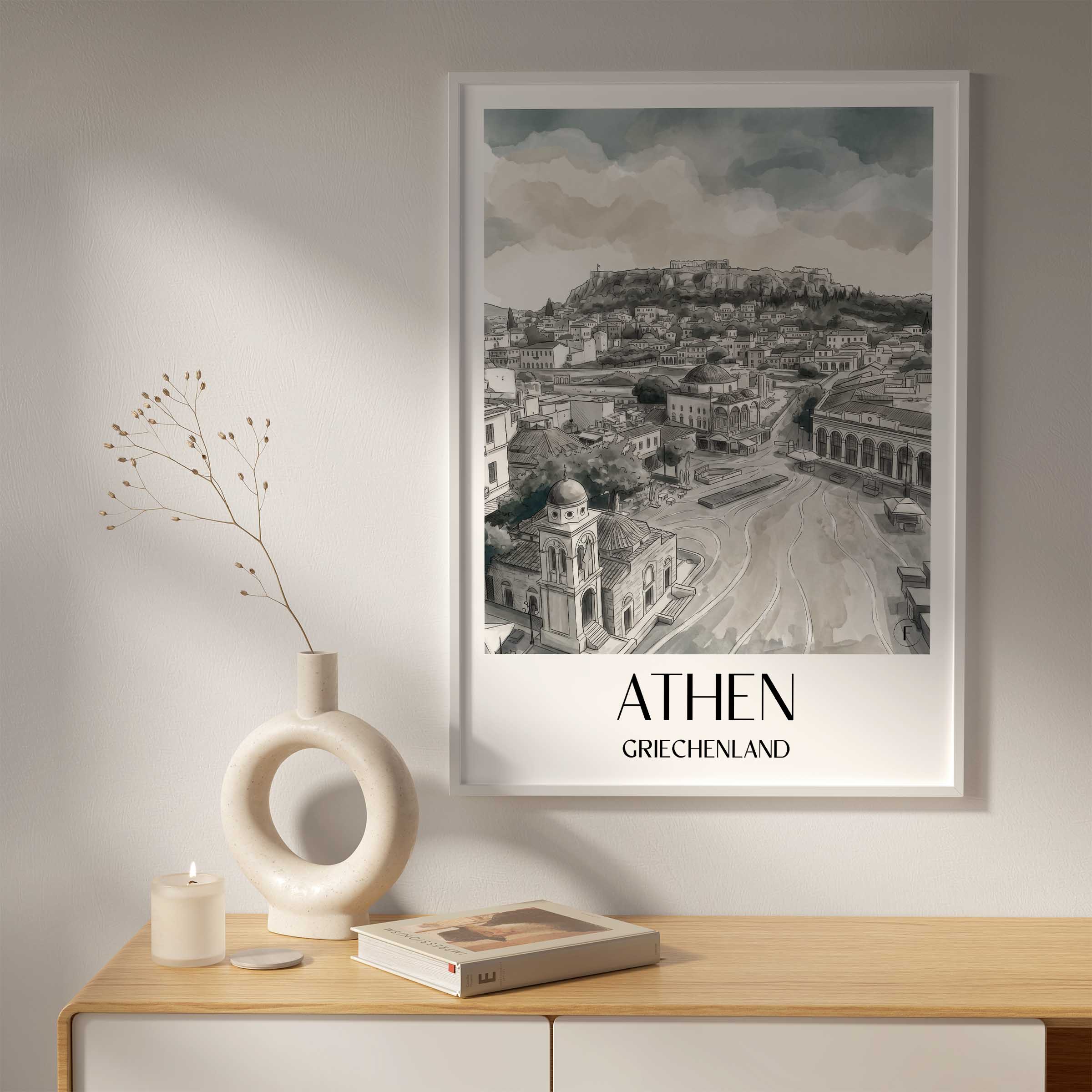 athen-griechenland-poster-aquarell-schwarz-weiss