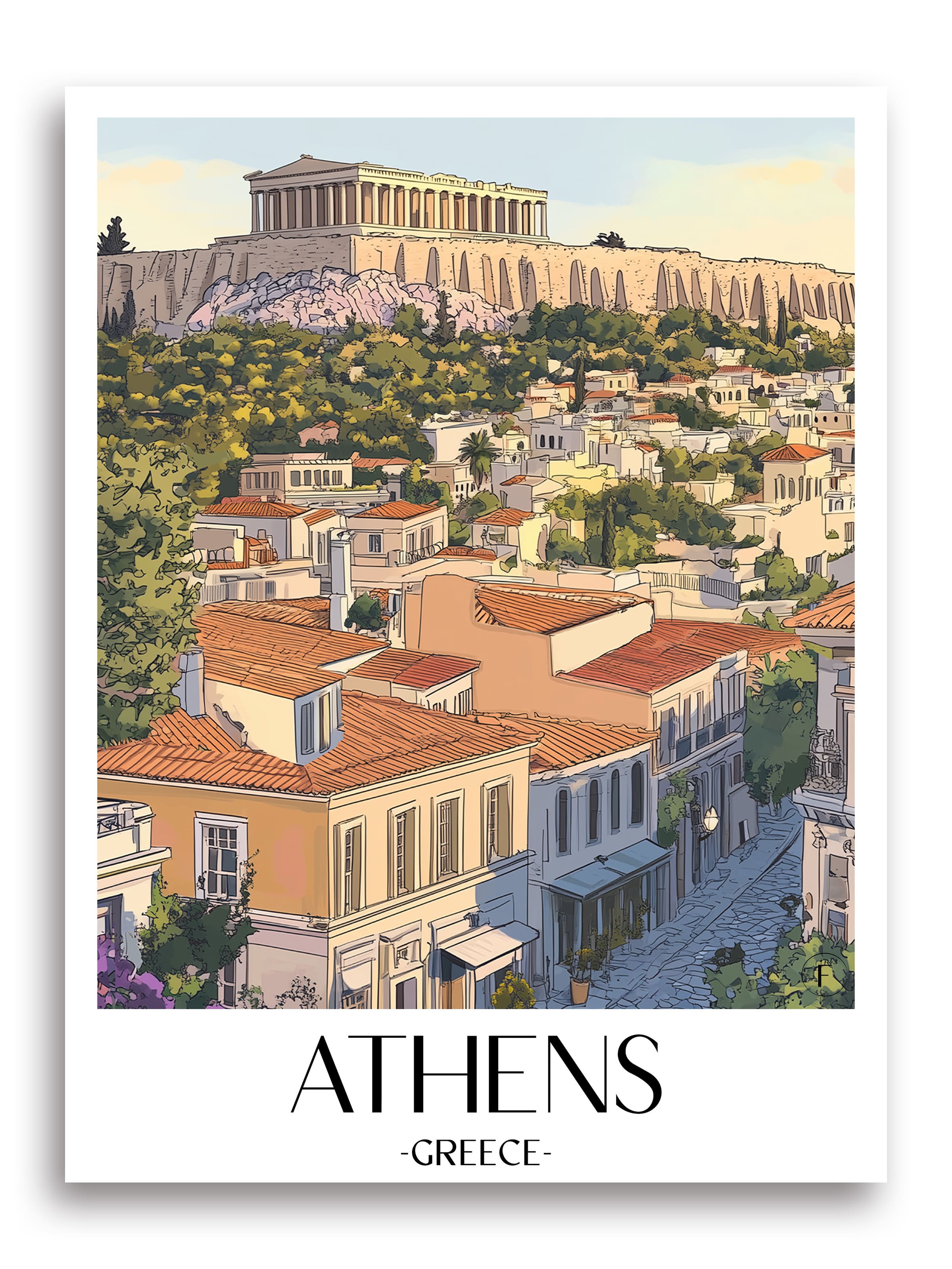 Athen Poster - Griechenland Kunstdruck - Aquarell von A4 bis A1 - favplace