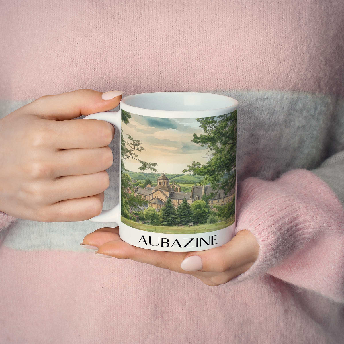 aubazine-corrèze-frankreich-kaffeebecher-aquarell