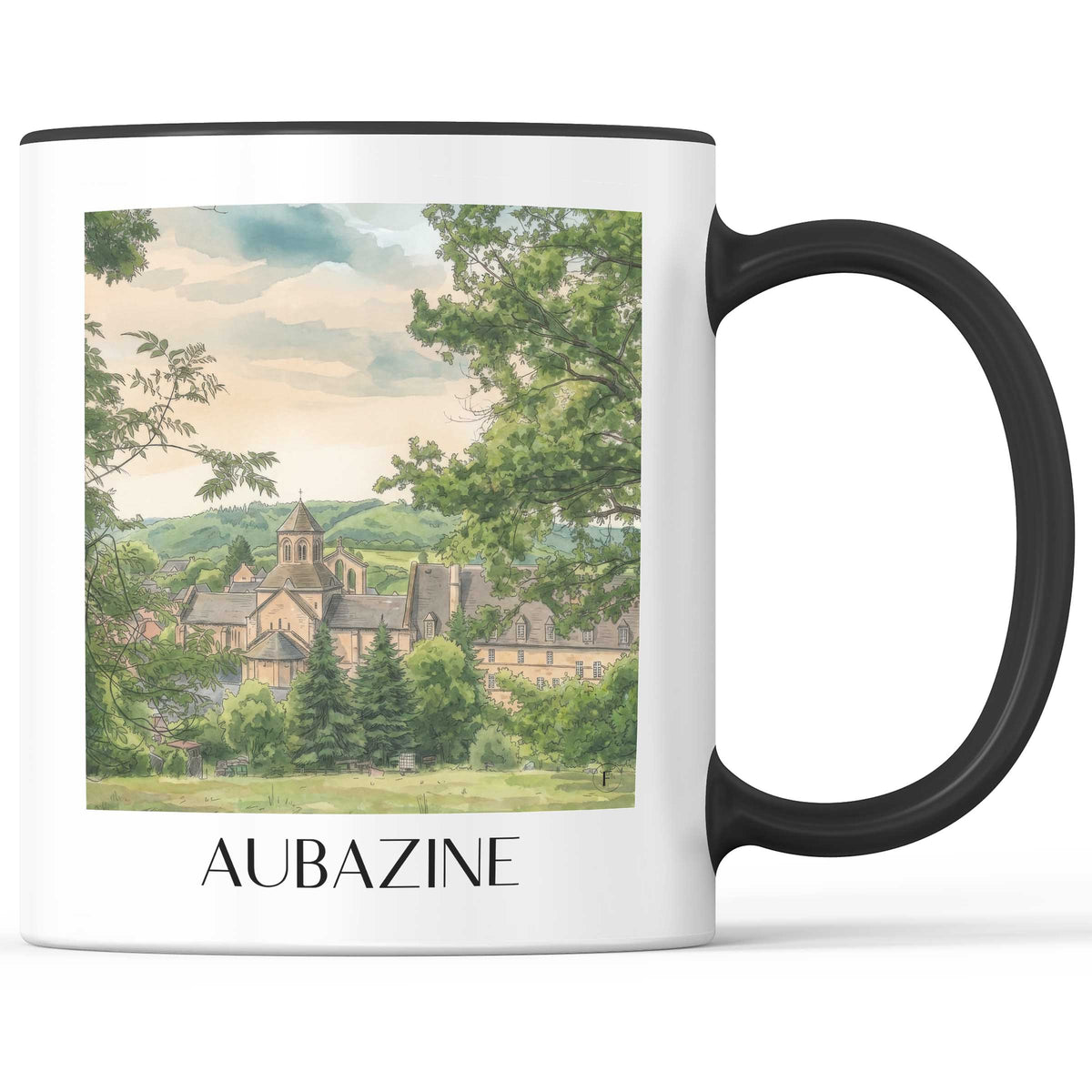 Aubazine Kaffeebecher - Corrèze - Frankreich Becher - Kaffeetasse im Aquarell Stil - favplace