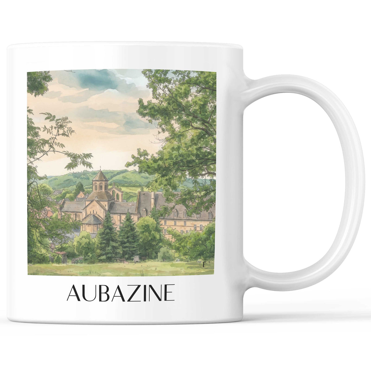 Aubazine Kaffeebecher - Corrèze - Frankreich Becher - Kaffeetasse im Aquarell Stil - favplace