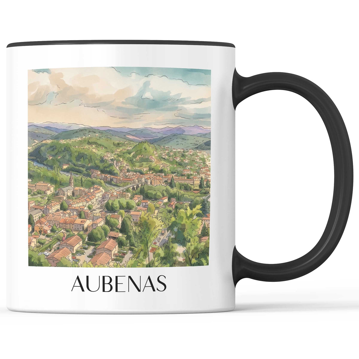 Aubenas Kaffeebecher - Ardèche - Frankreich Becher - Kaffeetasse im Aquarell Stil - favplace