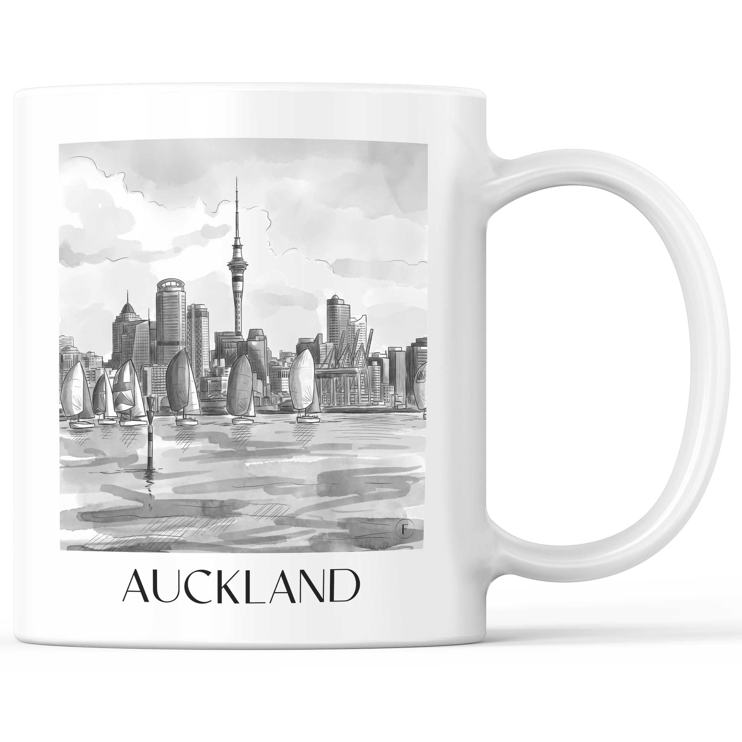 Auckland - Neuseeland Becher - Kaffeetasse im Aquarell Schwarz-Weiß Stil - favplace