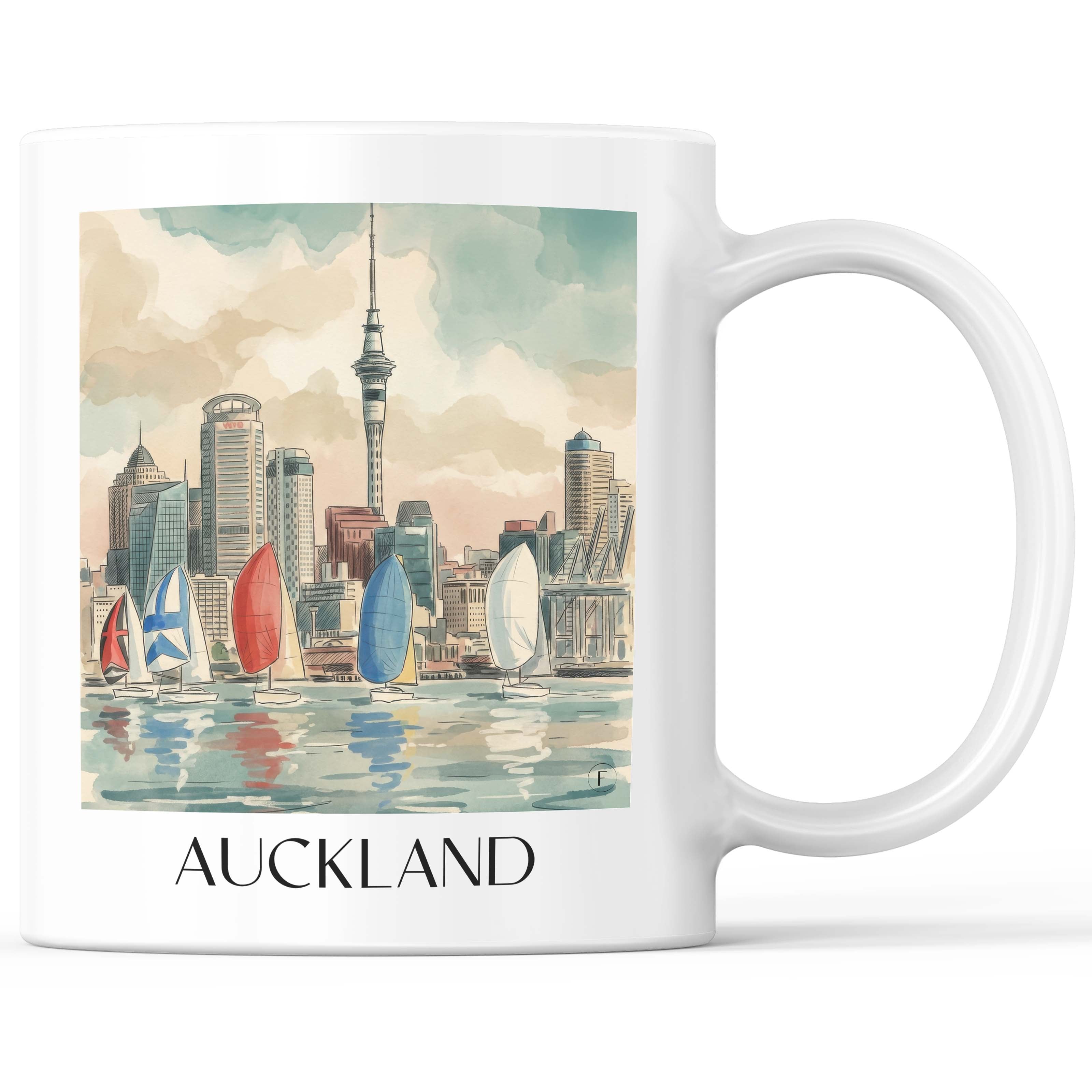 Auckland - Neuseeland Becher - Kaffeetasse im Aquarell Stil - favplace