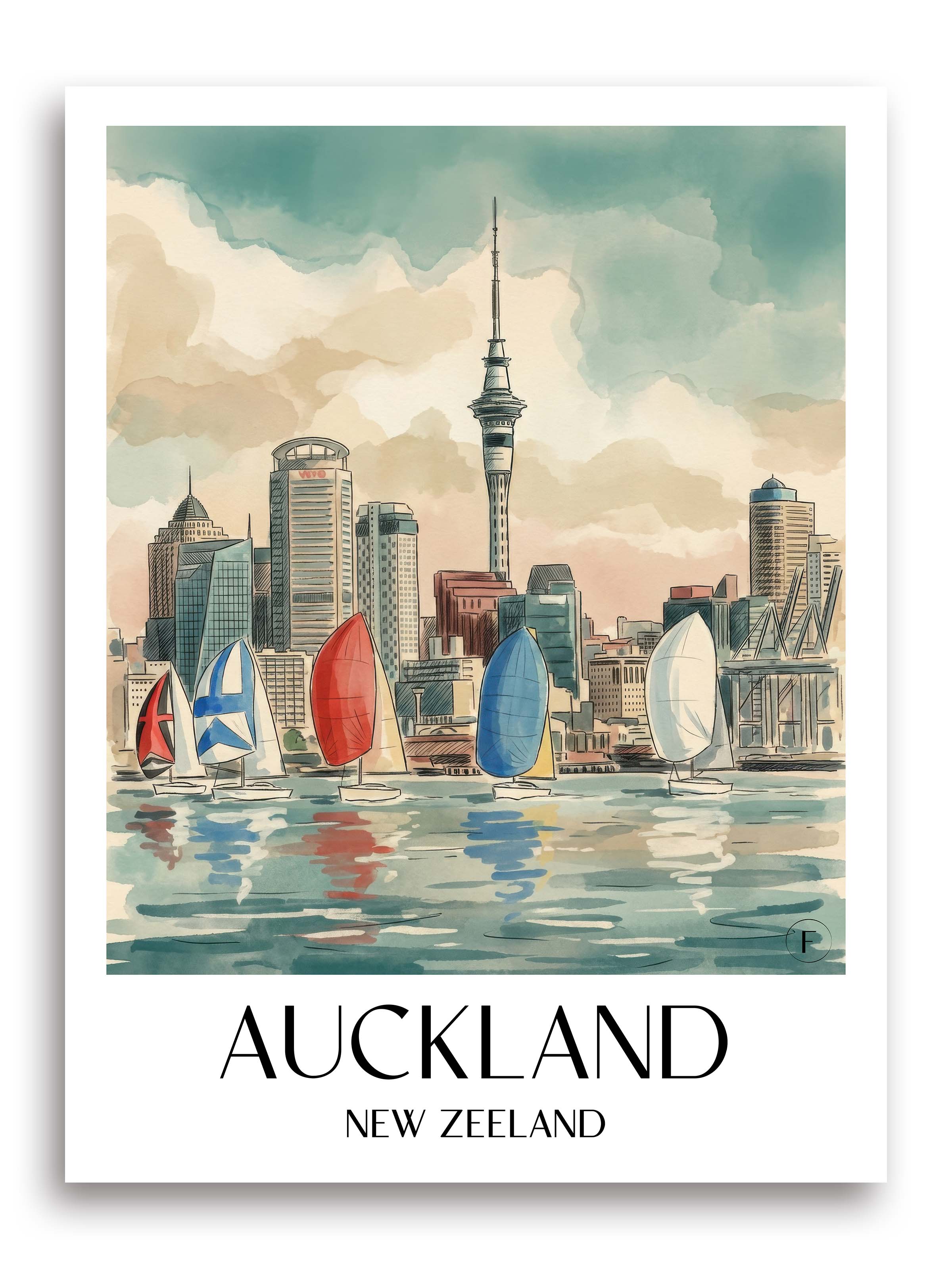 Auckland Poster - Neuseeland Kunstdruck - Aquarell von A4 bis A1 - favplace