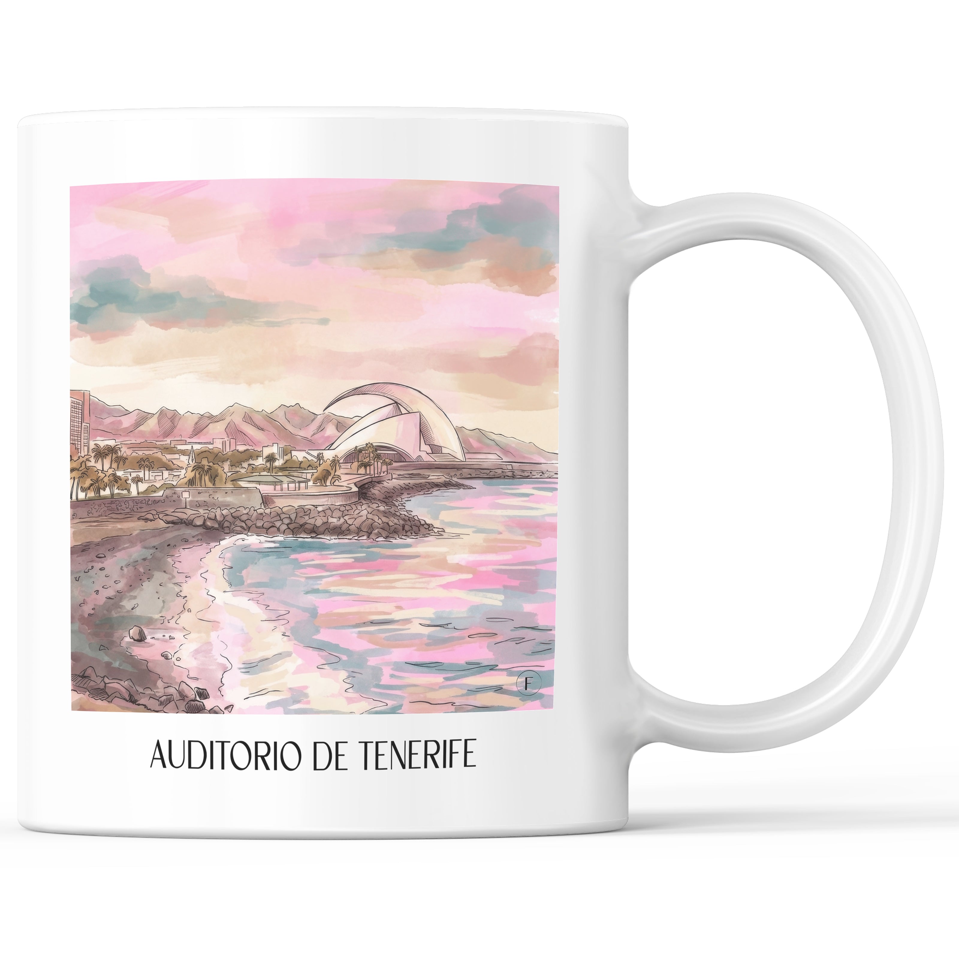 Auditorio de Tenerife Kaffeebecher - Spanien - Spanien Becher - Kaffeetasse im Aquarell Pink Stil - favplace