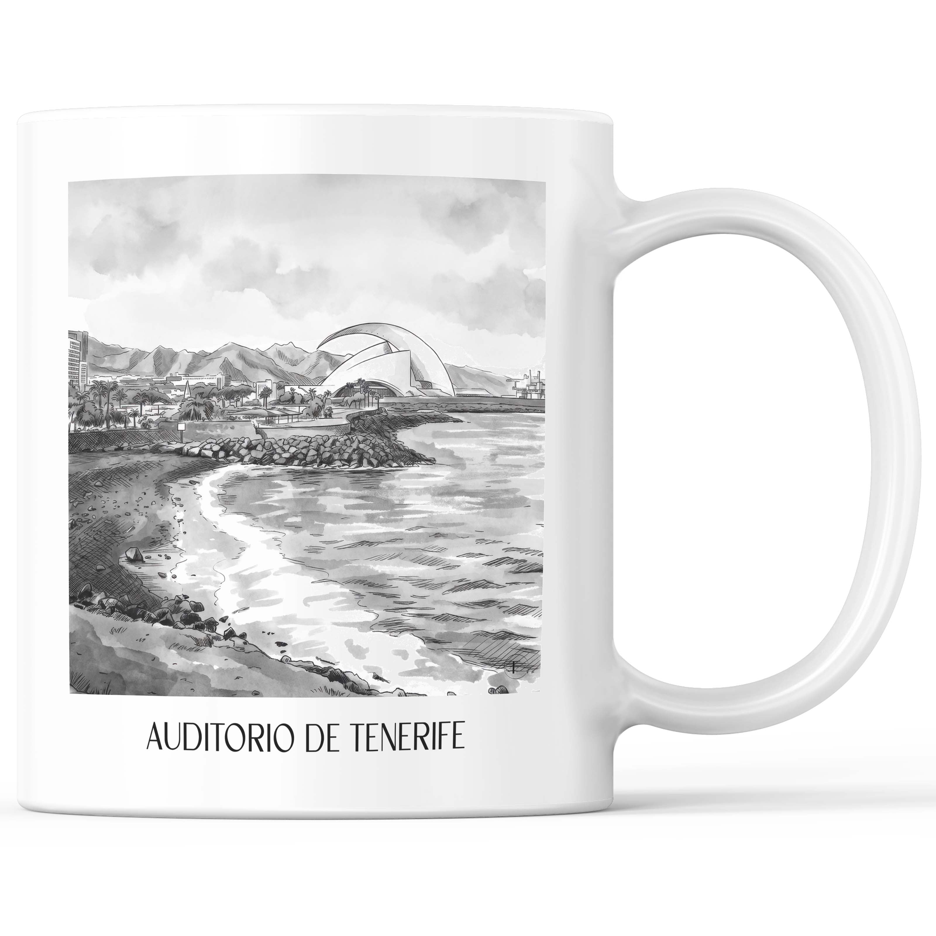 Auditorio de Tenerife Kaffeebecher - Spanien - Spanien Becher - Kaffeetasse im Aquarell Schwarz-Weiß Stil - favplace