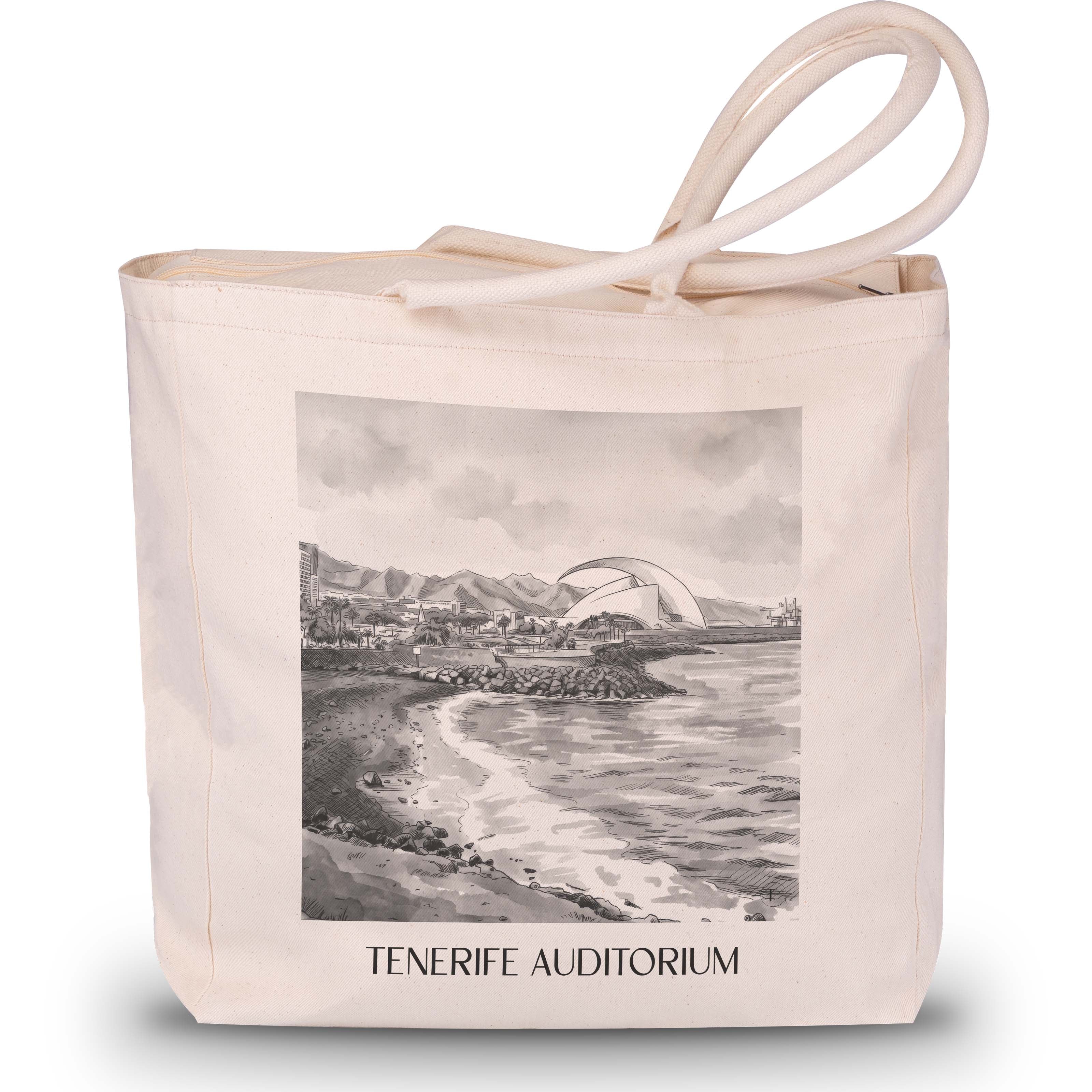 Auditorio de Tenerife Shopping Tasche - Spanien - Spanien Tote Bag - Einkaufstasche im Aquarell Schwarz-Weiß Stil - favplace