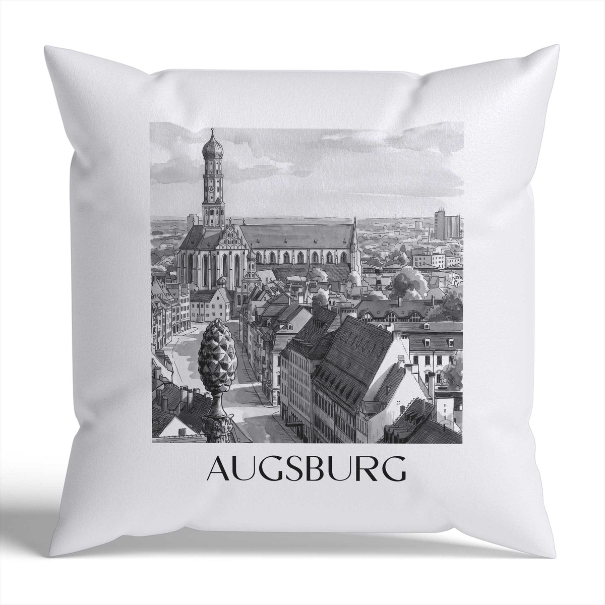 Augsburg Kissenhülle - Zierkissen Bezug - Deutschland - Deutschland Kissen bzw. Kissenbezug im Aquarell Schwarz-Weiß Stil - favplace