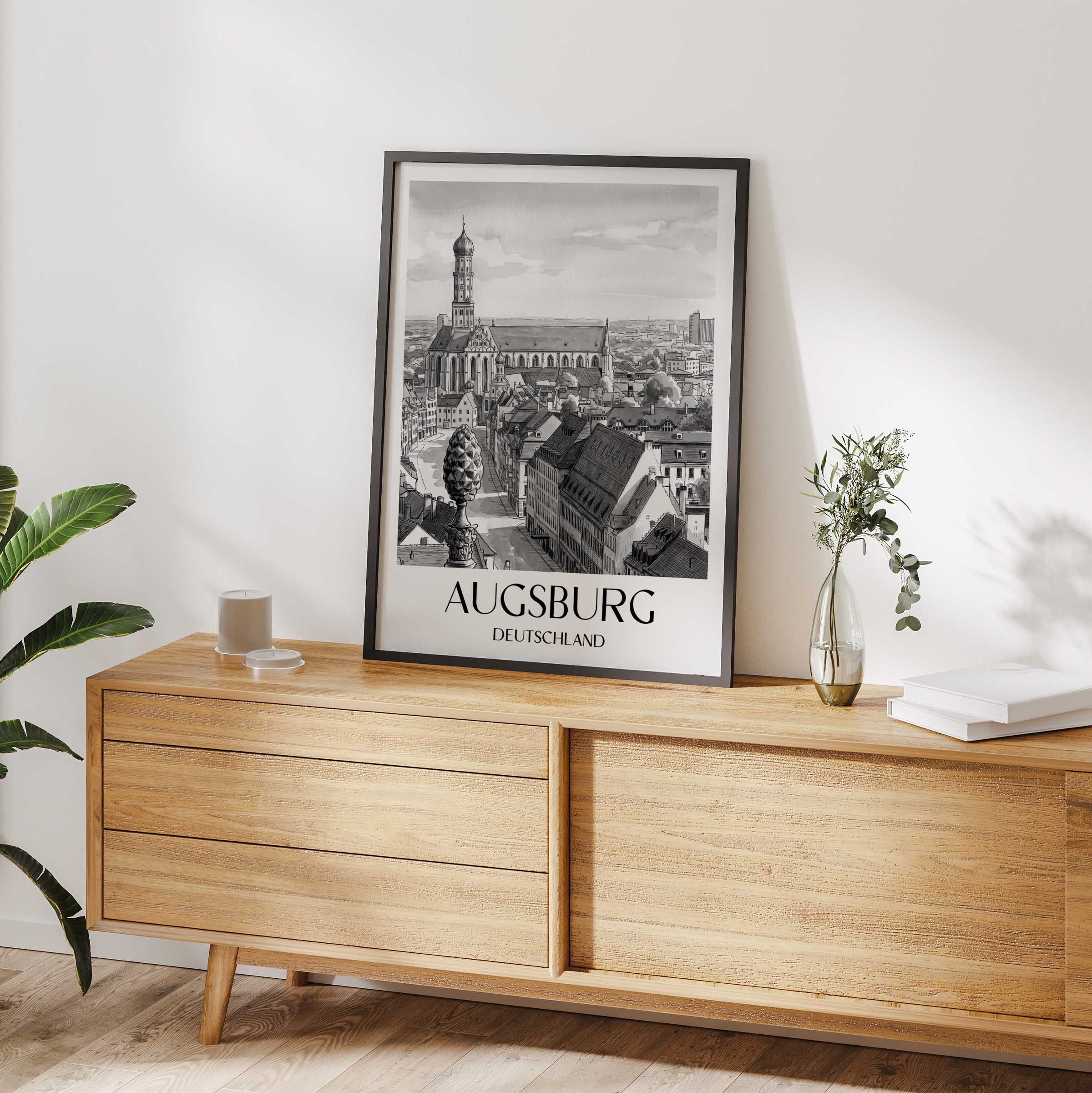 augsburg-deutschland-poster-aquarell-schwarz-weiss