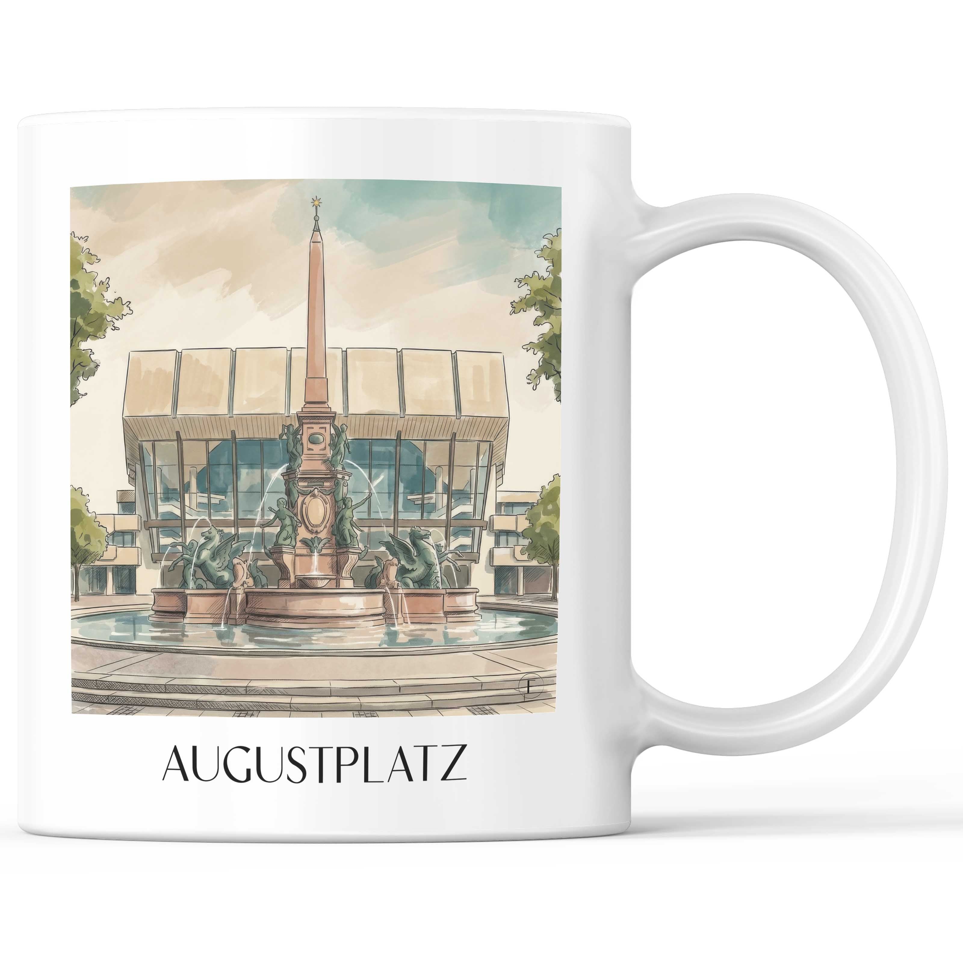 Augustplatz Kaffeebecher - Leipzig - Deutschland Becher - Kaffeetasse im Aquarell Stil - favplace