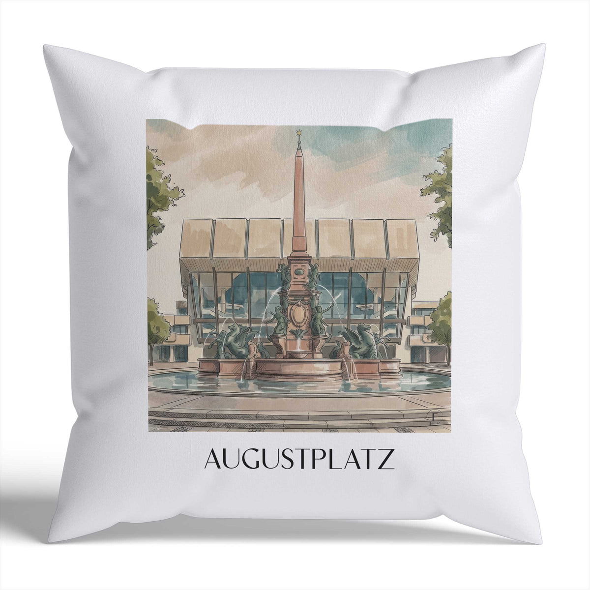 Augustplatz Kissenhülle - Zierkissen Bezug - Leipzig - Deutschland Kissen bzw. Kissenbezug im Aquarell Stil - favplace