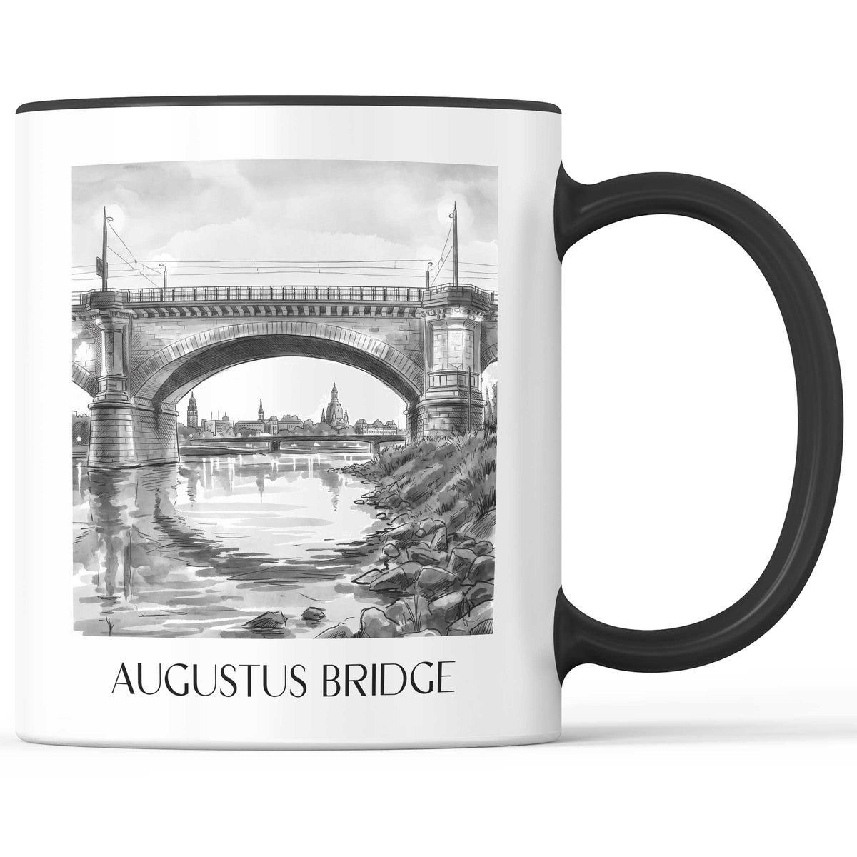 Augustusbrücke Kaffeebecher - Dresden - Deutschland Becher - Kaffeetasse im Aquarell Schwarz-Weiß Stil - favplace