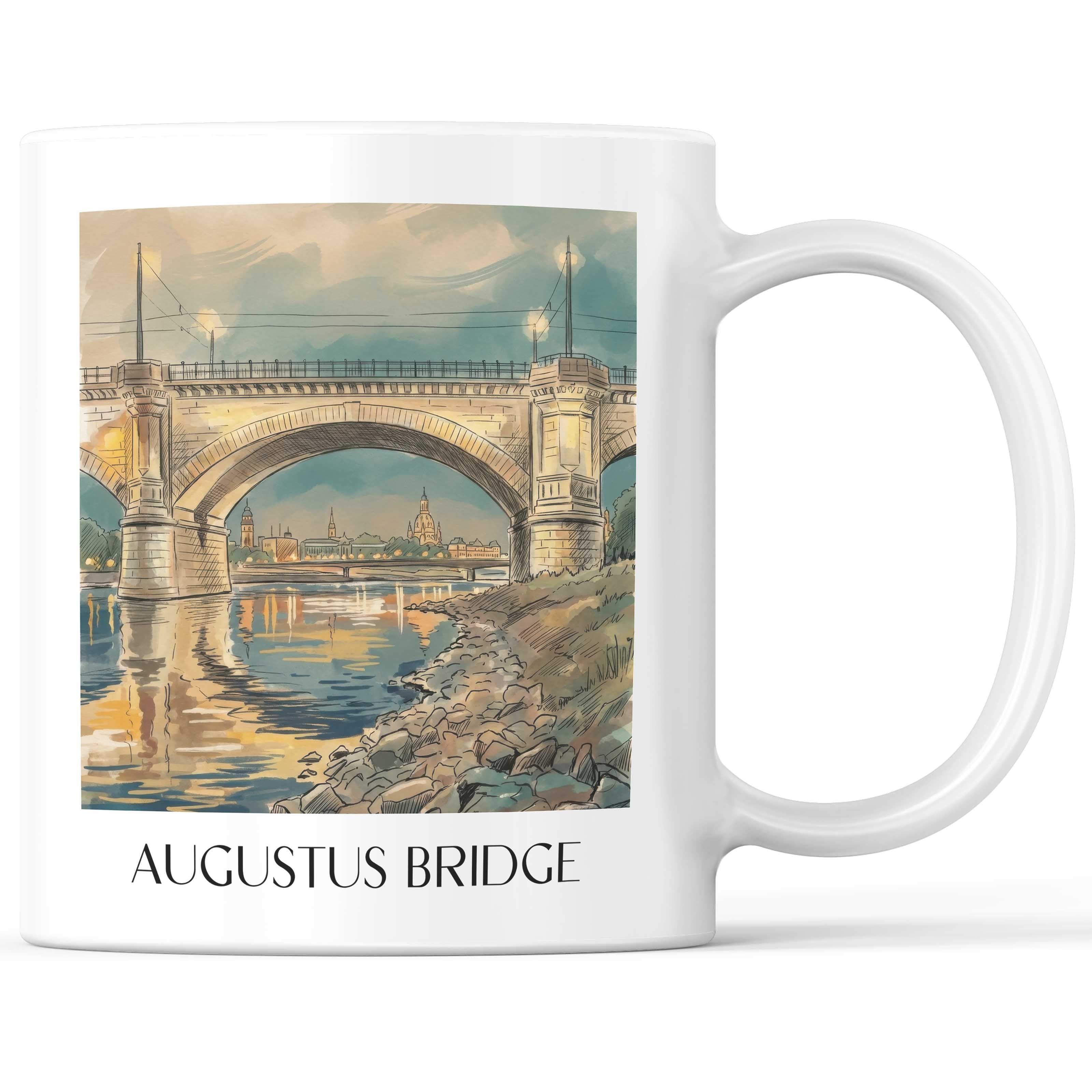 Augustusbrücke Kaffeebecher - Dresden - Deutschland Becher - Kaffeetasse im Aquarell Stil - favplace