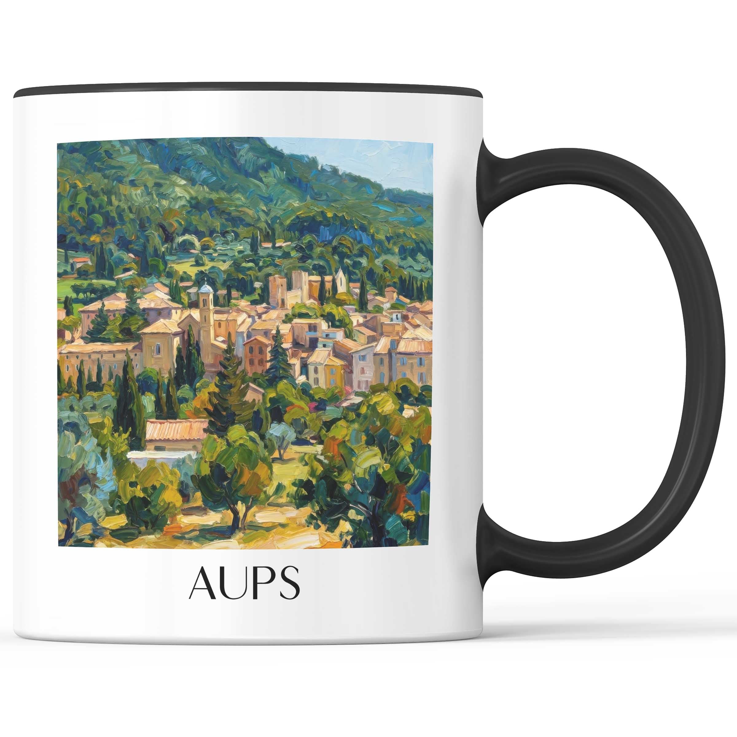 Aups Kaffeebecher - Provence Verte - Frankreich Becher - Kaffeetasse im Ölgemälde Stil - favplace
