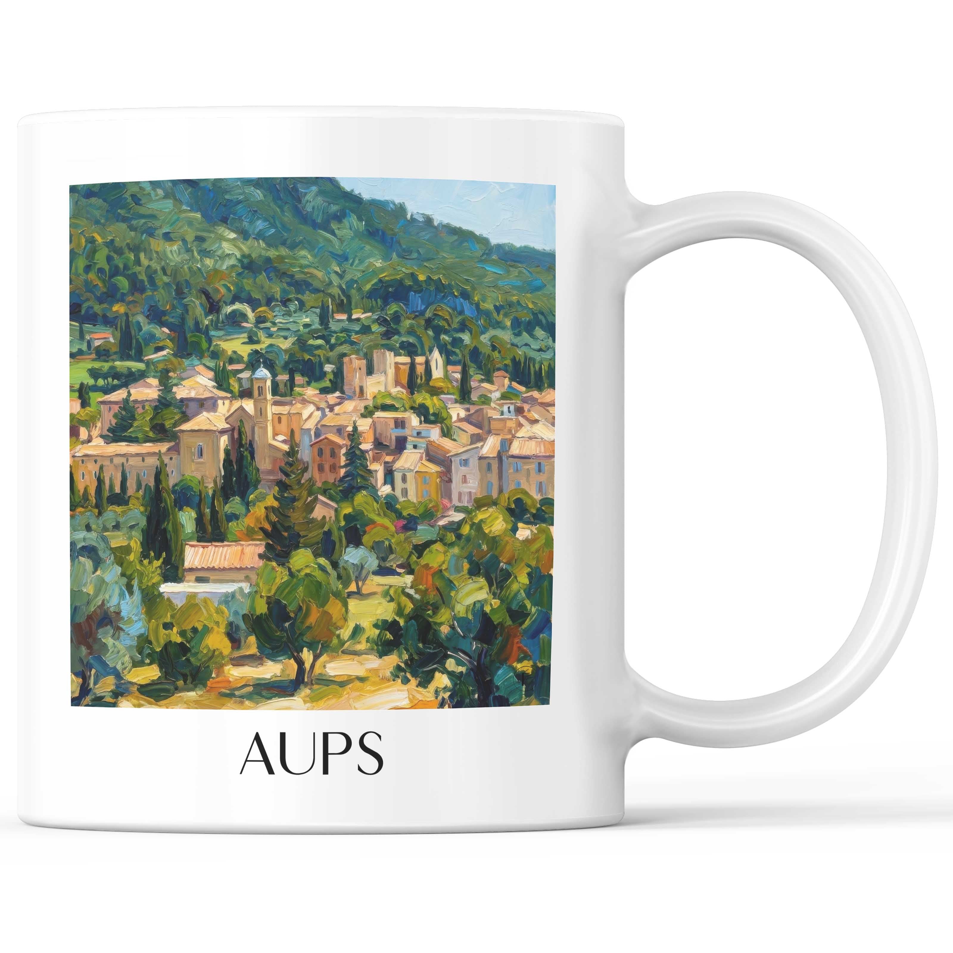 Aups Kaffeebecher - Provence Verte - Frankreich Becher - Kaffeetasse im Ölgemälde Stil - favplace