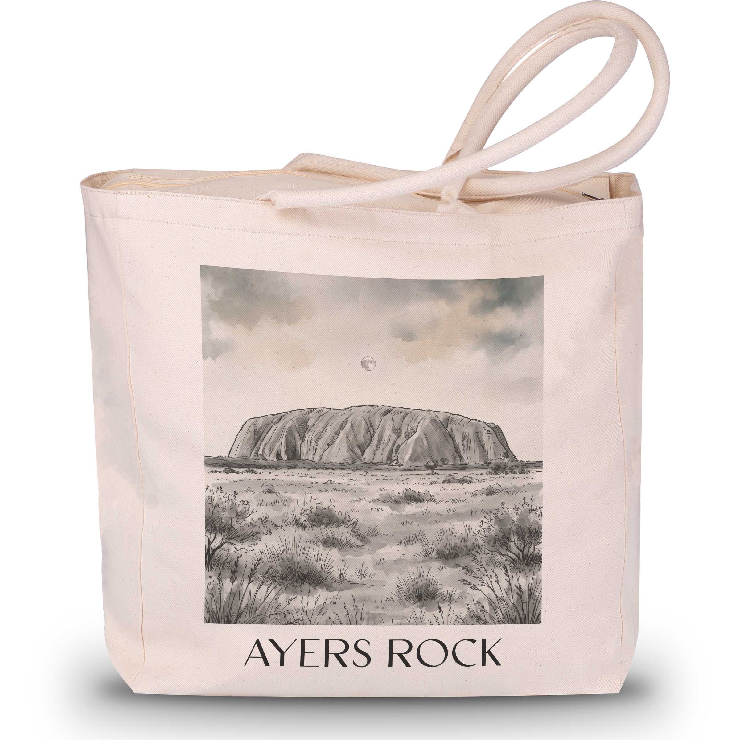 Ayers Rock - Australien Tote Bag - Einkaufstasche im Aquarell Schwarz-Weiß Stil - favplace