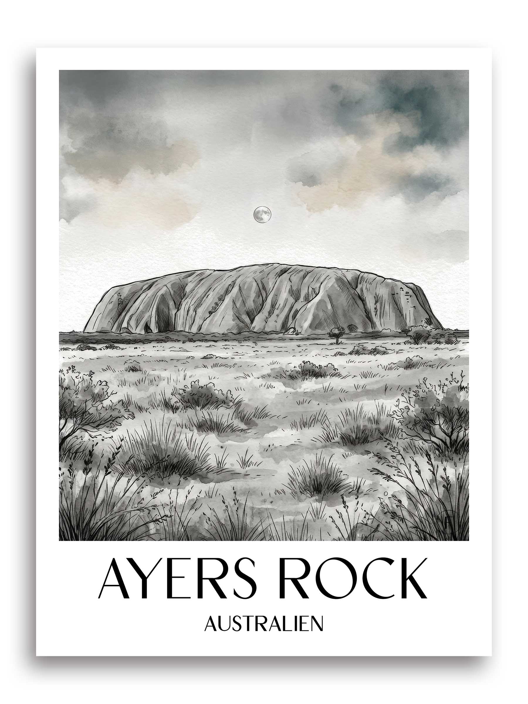 ayers-rock-australien-poster-aquarell-schwarz-weiss