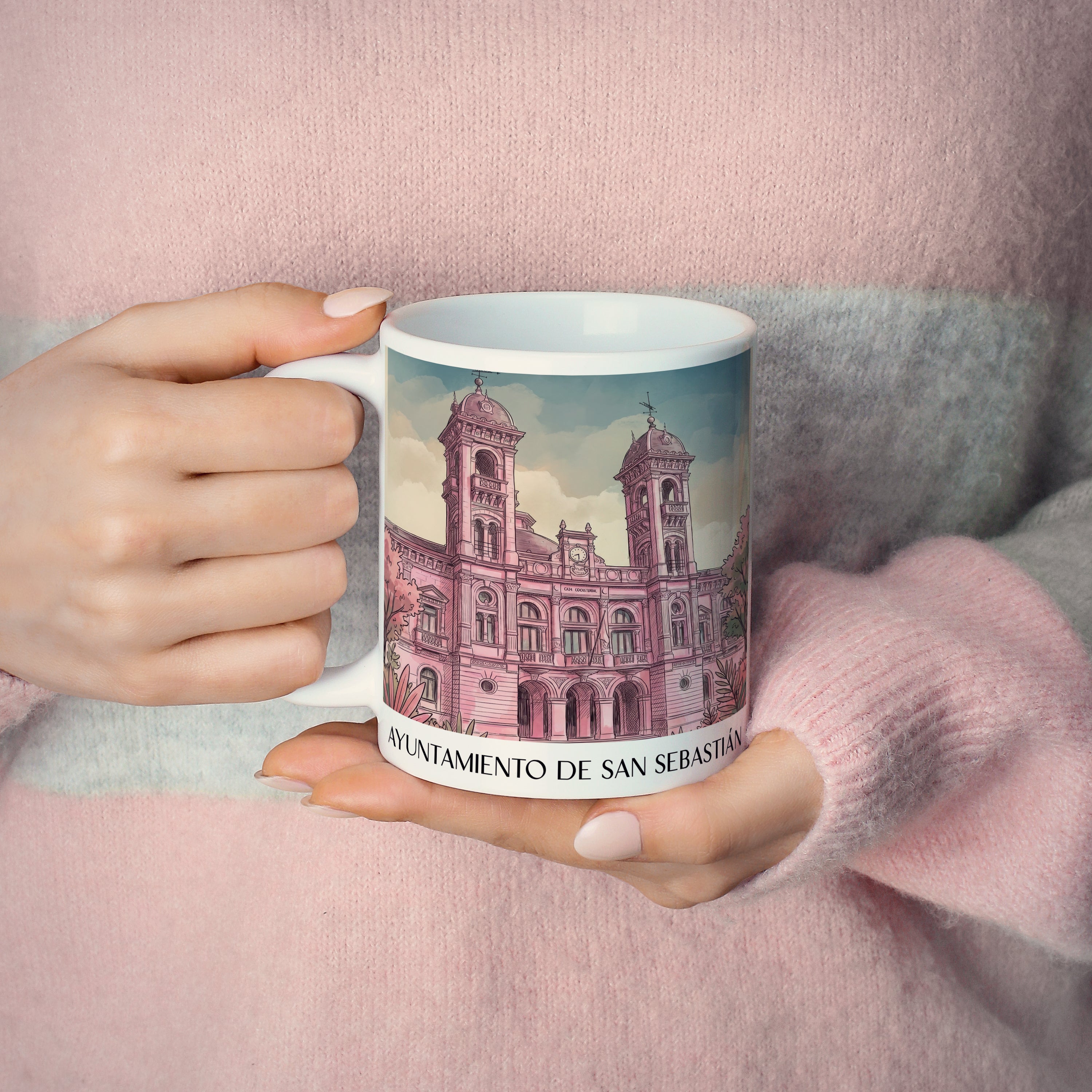 ayuntamiento-de-san-sebastián-spanien-spanien-kaffeebecher-aquarell-pink-rosa