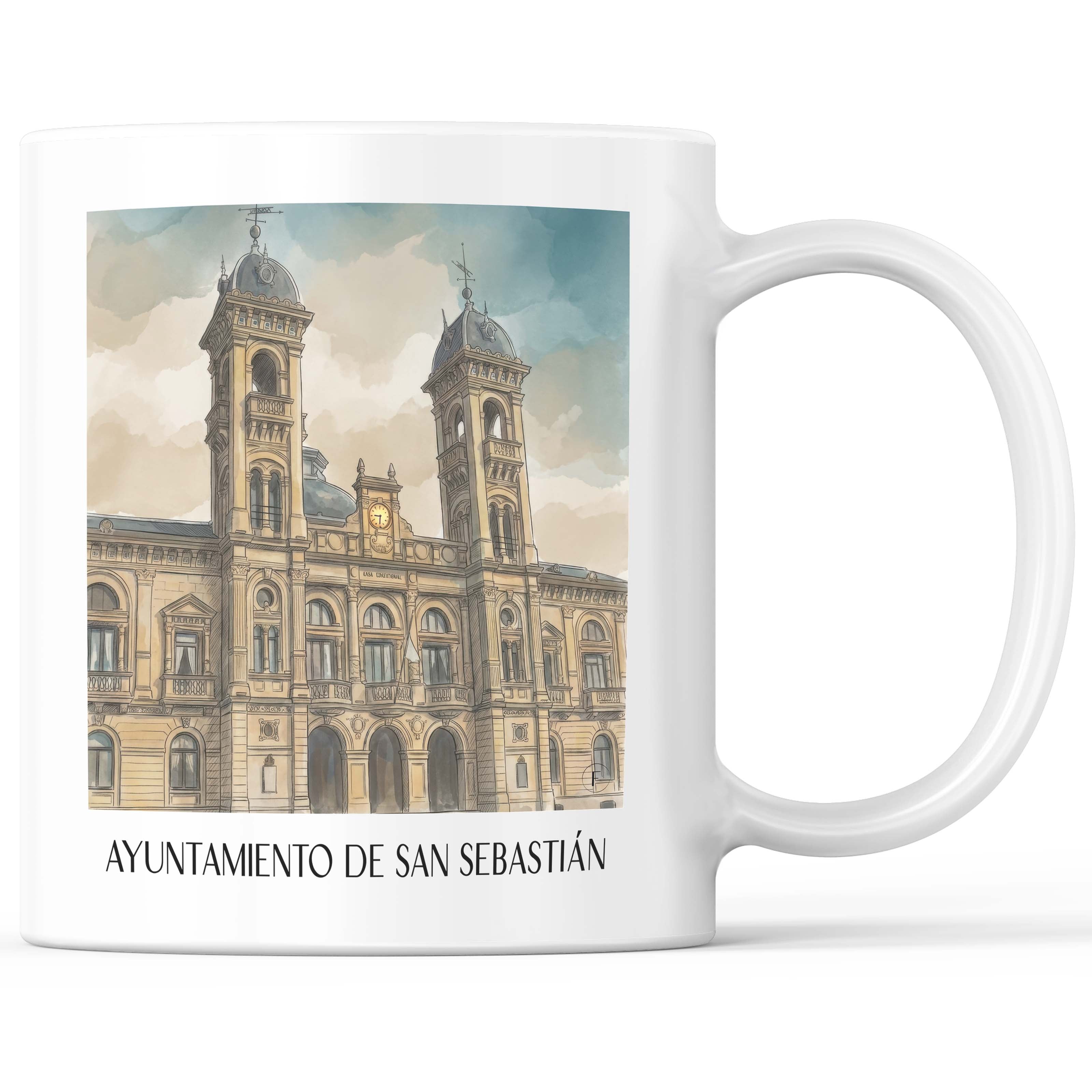 Ayuntamiento de San Sebastián Kaffeebecher - Spanien - Spanien Becher - Kaffeetasse im Aquarell Stil - favplace