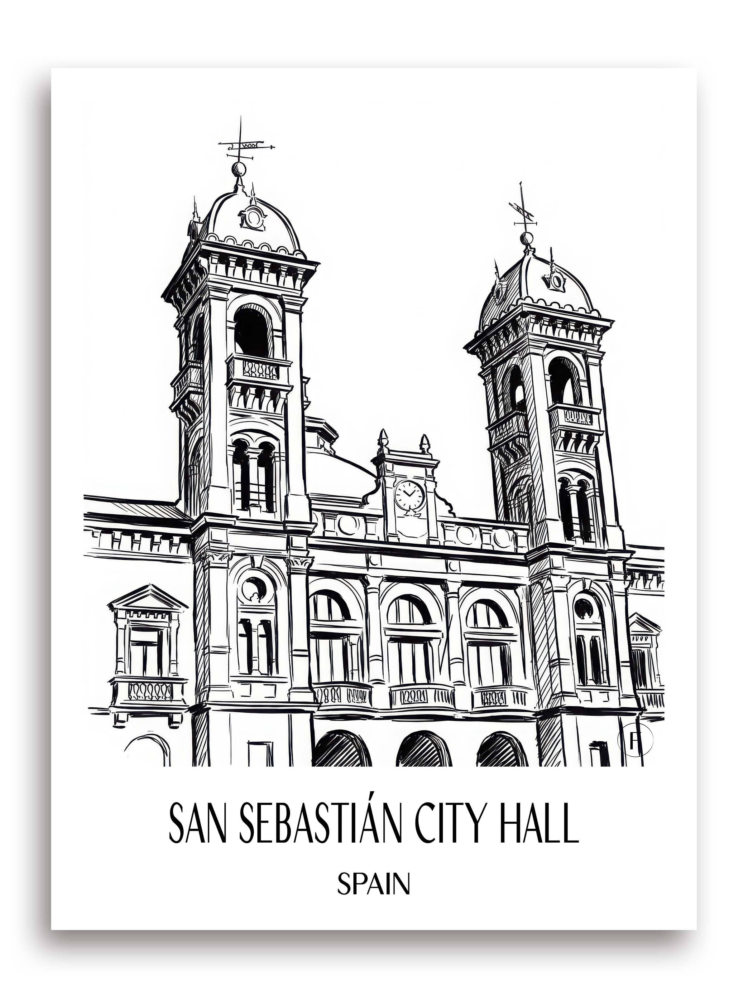 Ayuntamiento de San Sebastián Poster - Spanien - Spanien Kunstdruck - Skizze von A4 bis A1 - favplace
