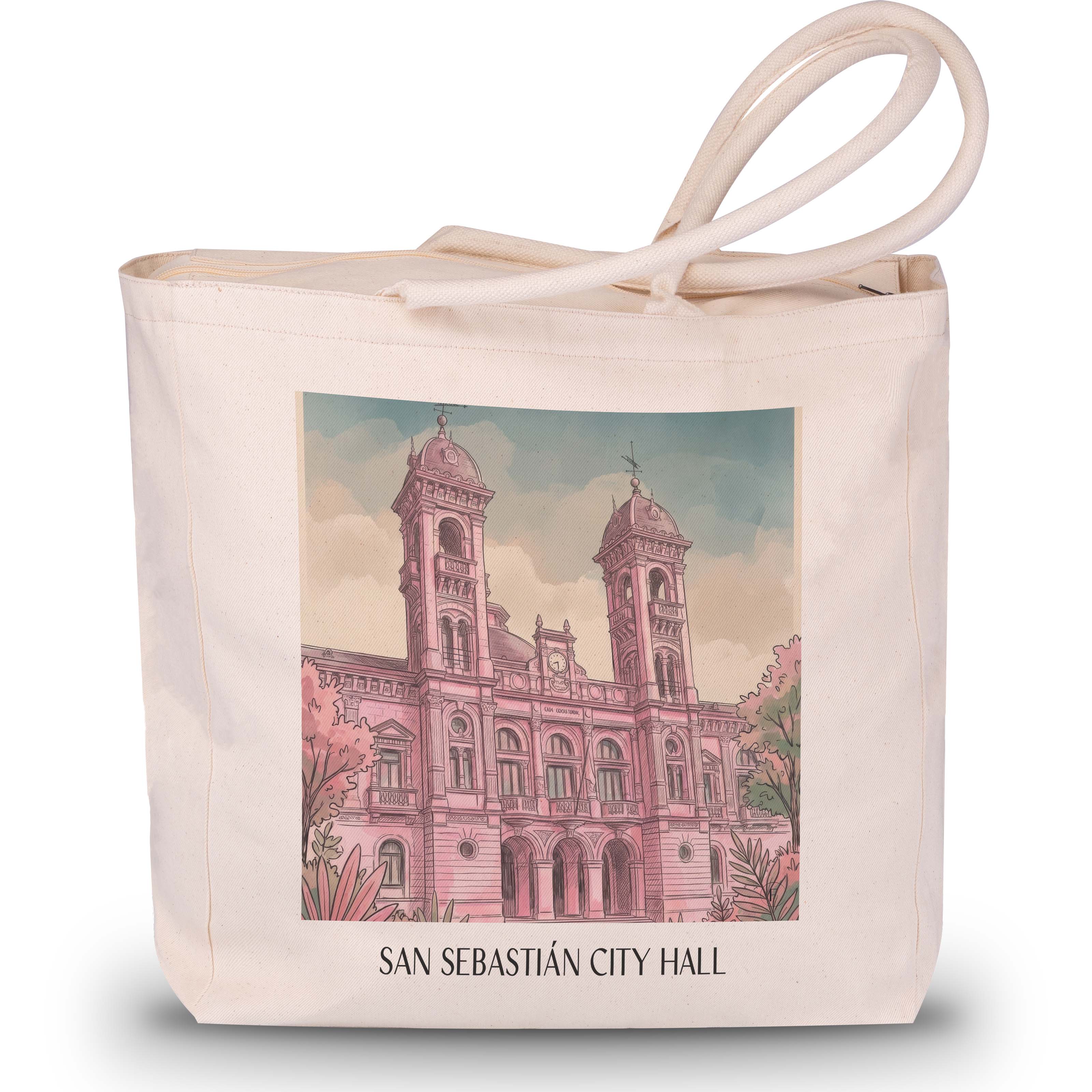 Ayuntamiento de San Sebastián Shopping Tasche - Spanien - Spanien und Spanien Tote Bag - Einkaufstasche im Aquarell Pink Stil - favplace