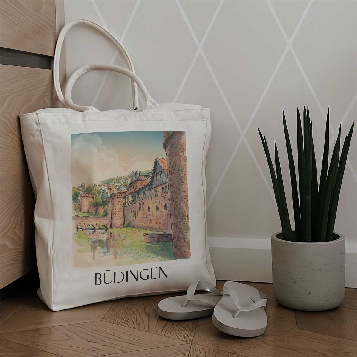 büdingen-wetterau-deutschland-einkaufstasche-aquarell