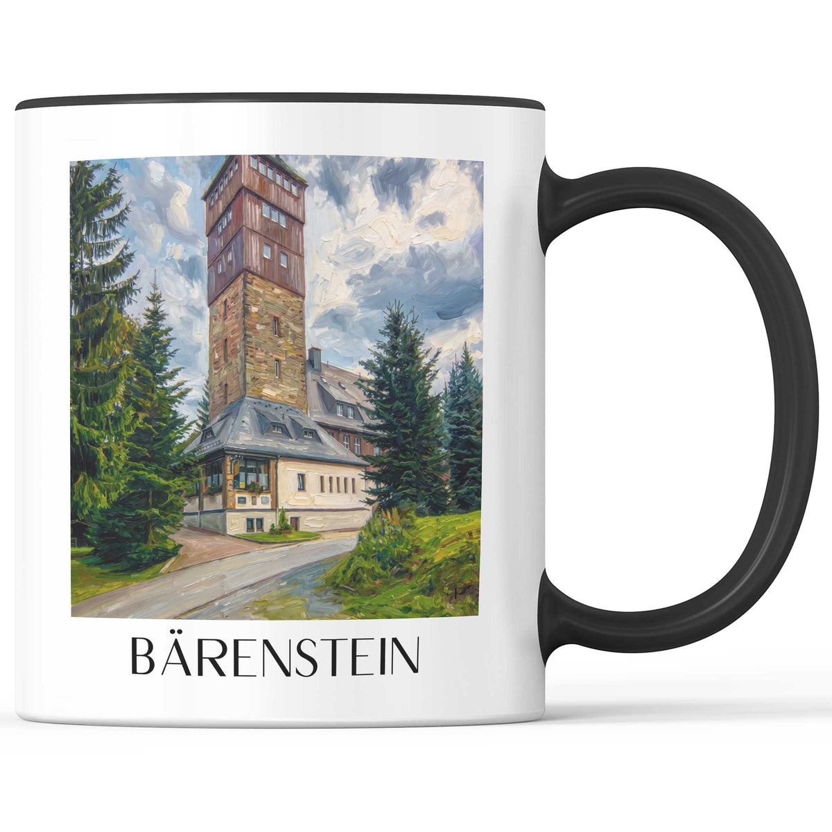 Bärenstein Kaffeebecher - Erzgebirgsvorland - Deutschland Becher - Kaffeetasse im Ölgemälde Stil - favplace