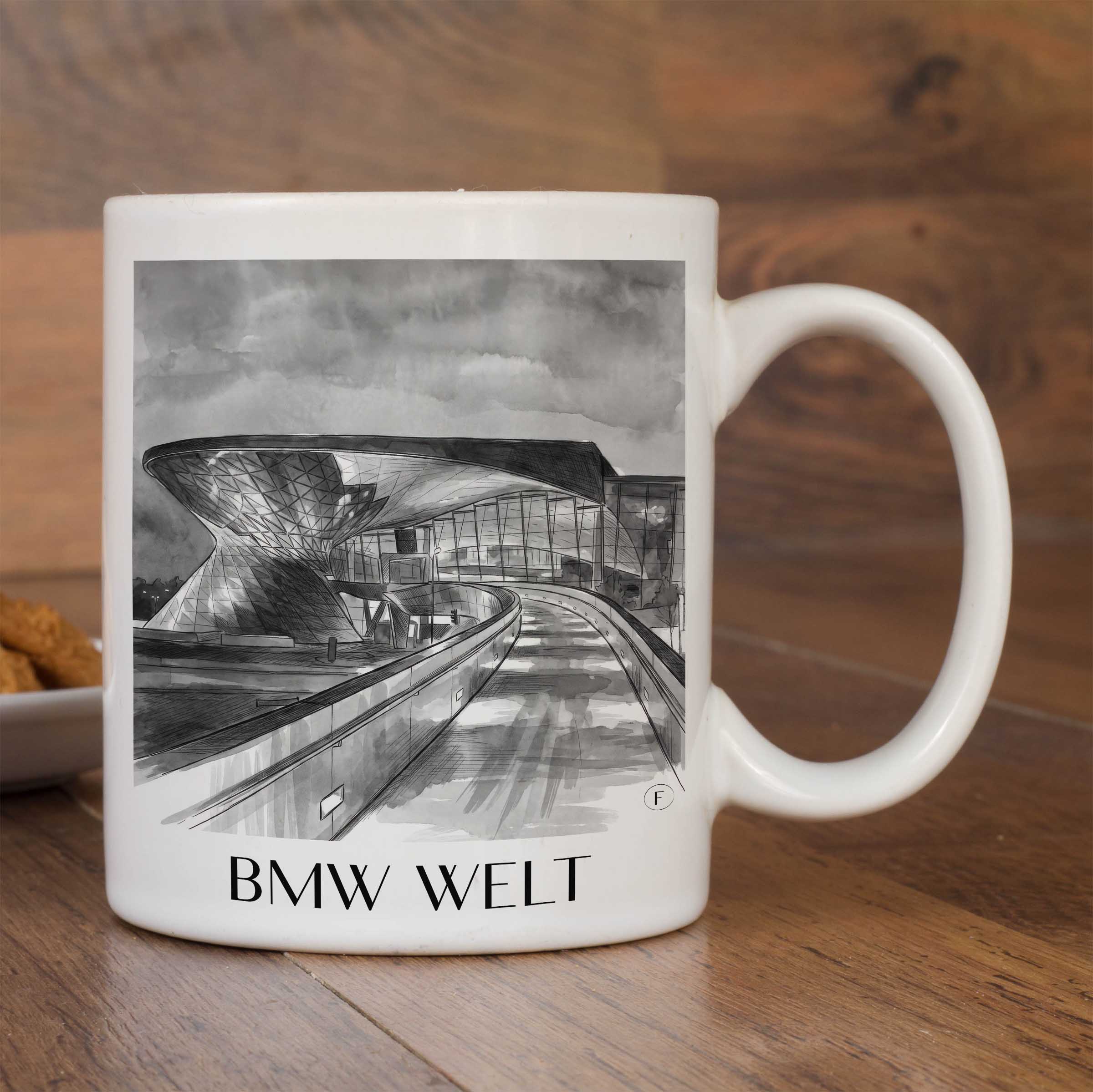 bmw-welt-münchen-deutschland-kaffeebecher-aquarell-schwarz-weiss