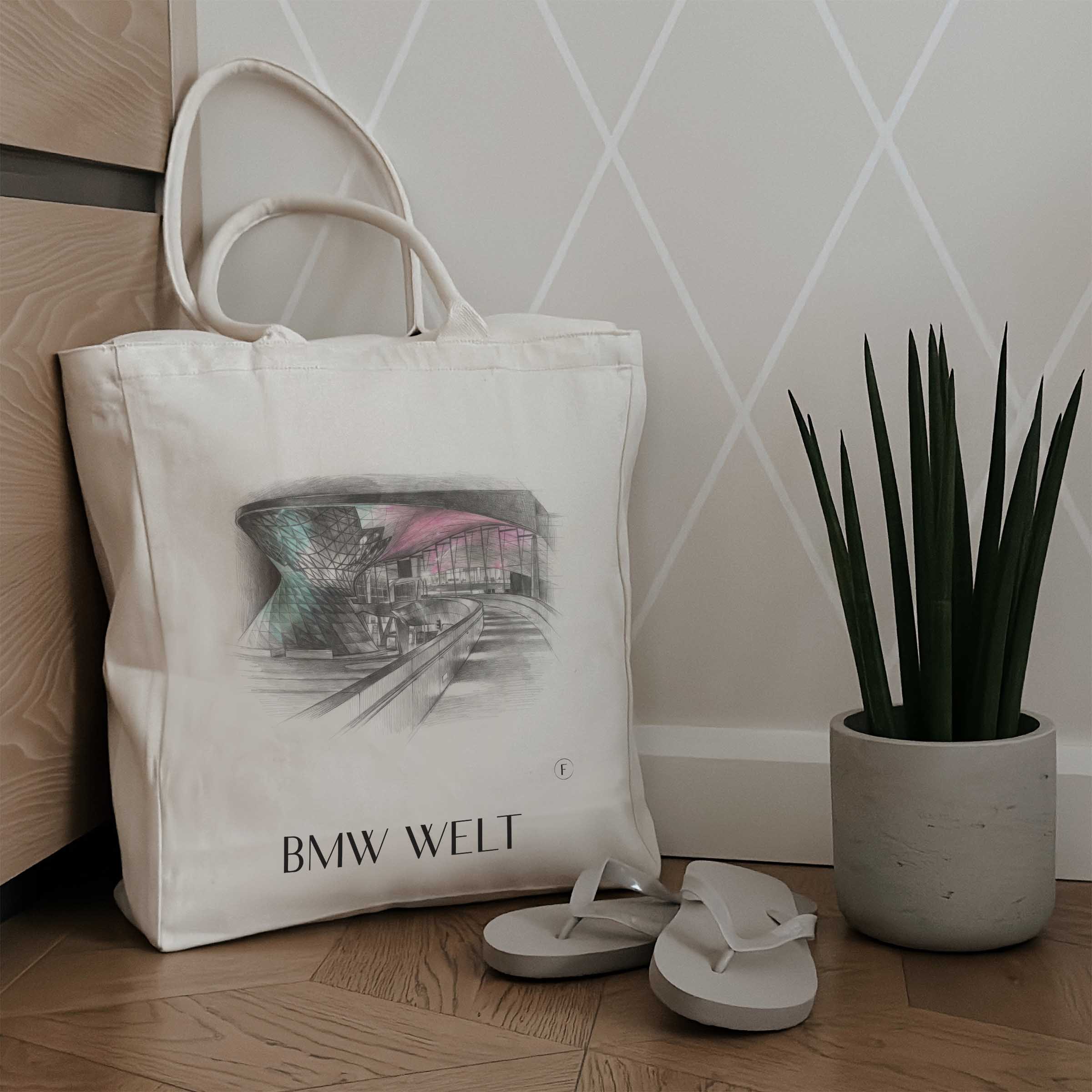 bmw-welt-münchen-deutschland-einkaufstasche-bleistift-zeichnung-drawing