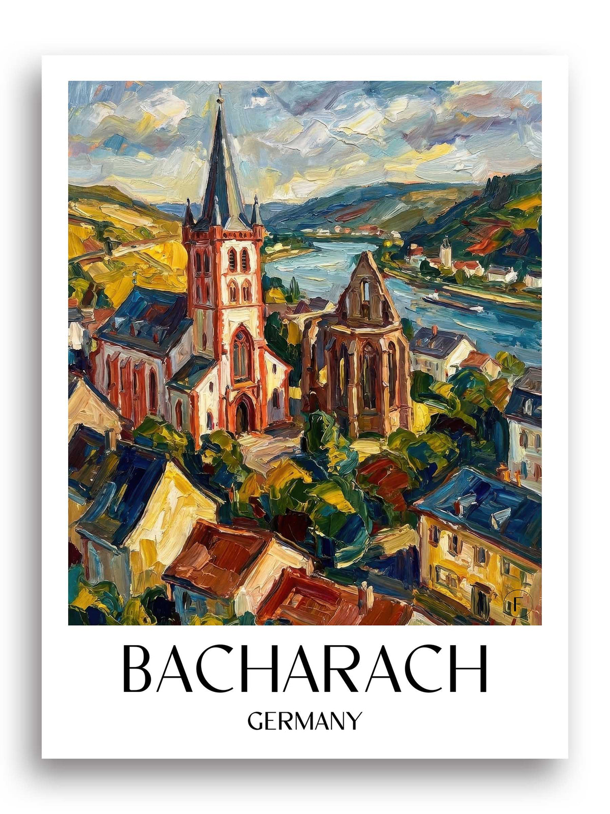 Bacharach Poster - Mittelrhein - Deutschland Kunstdruck - Ölgemälde von A4 bis A1 - favplace