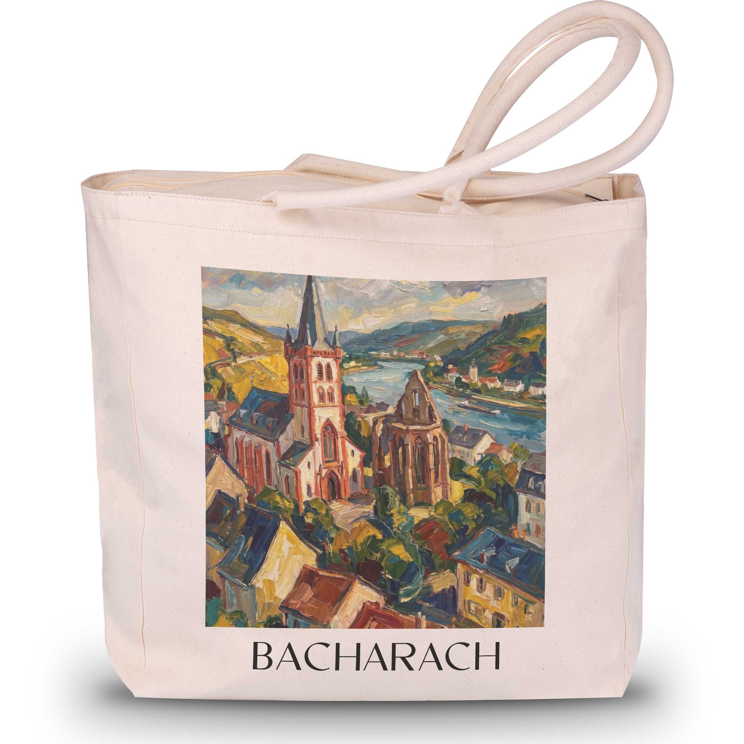 bacharach-mittelrhein-deutschland-einkaufstasche-oil-painting-oelgemaelde