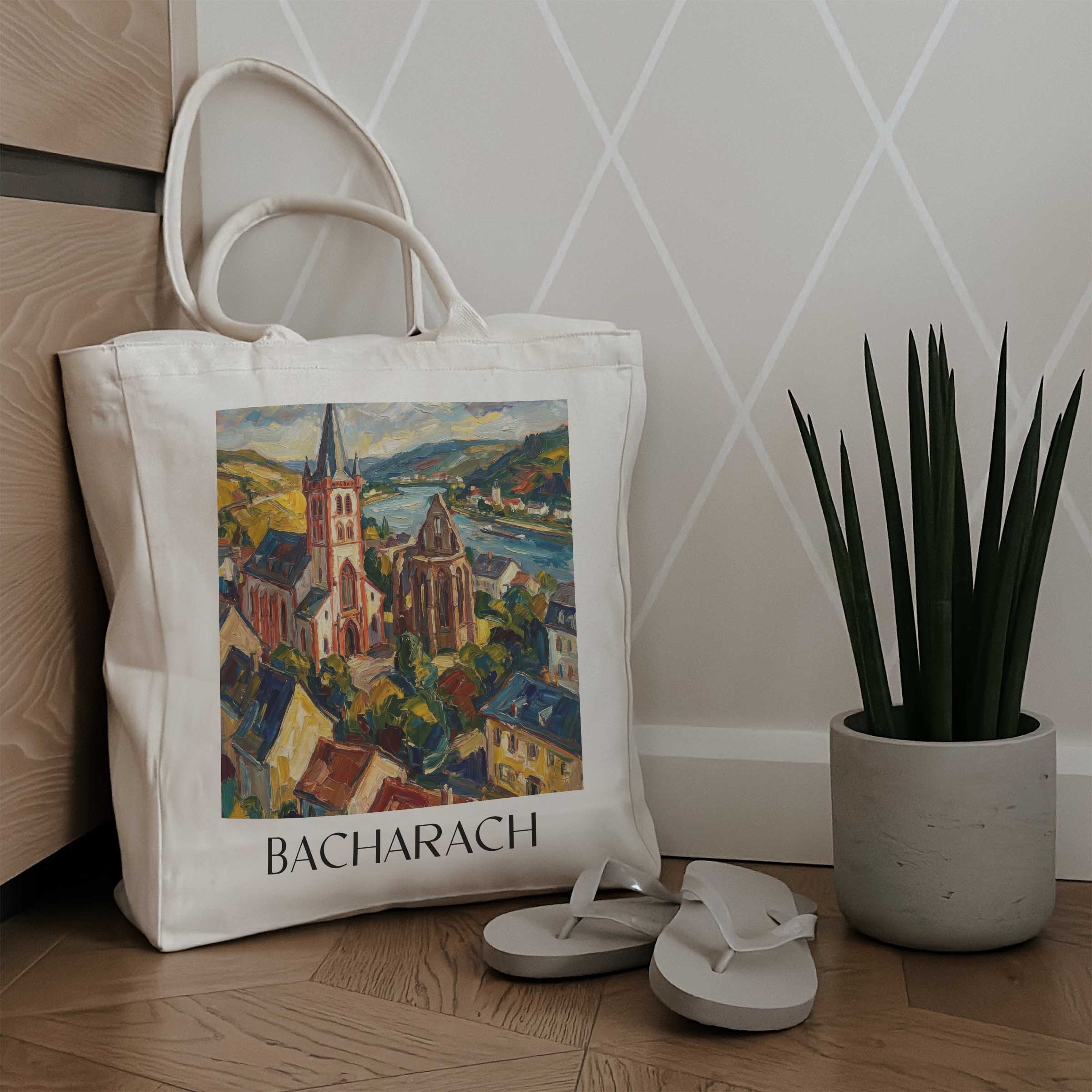 bacharach-mittelrhein-deutschland-einkaufstasche-oil-painting-oelgemaelde