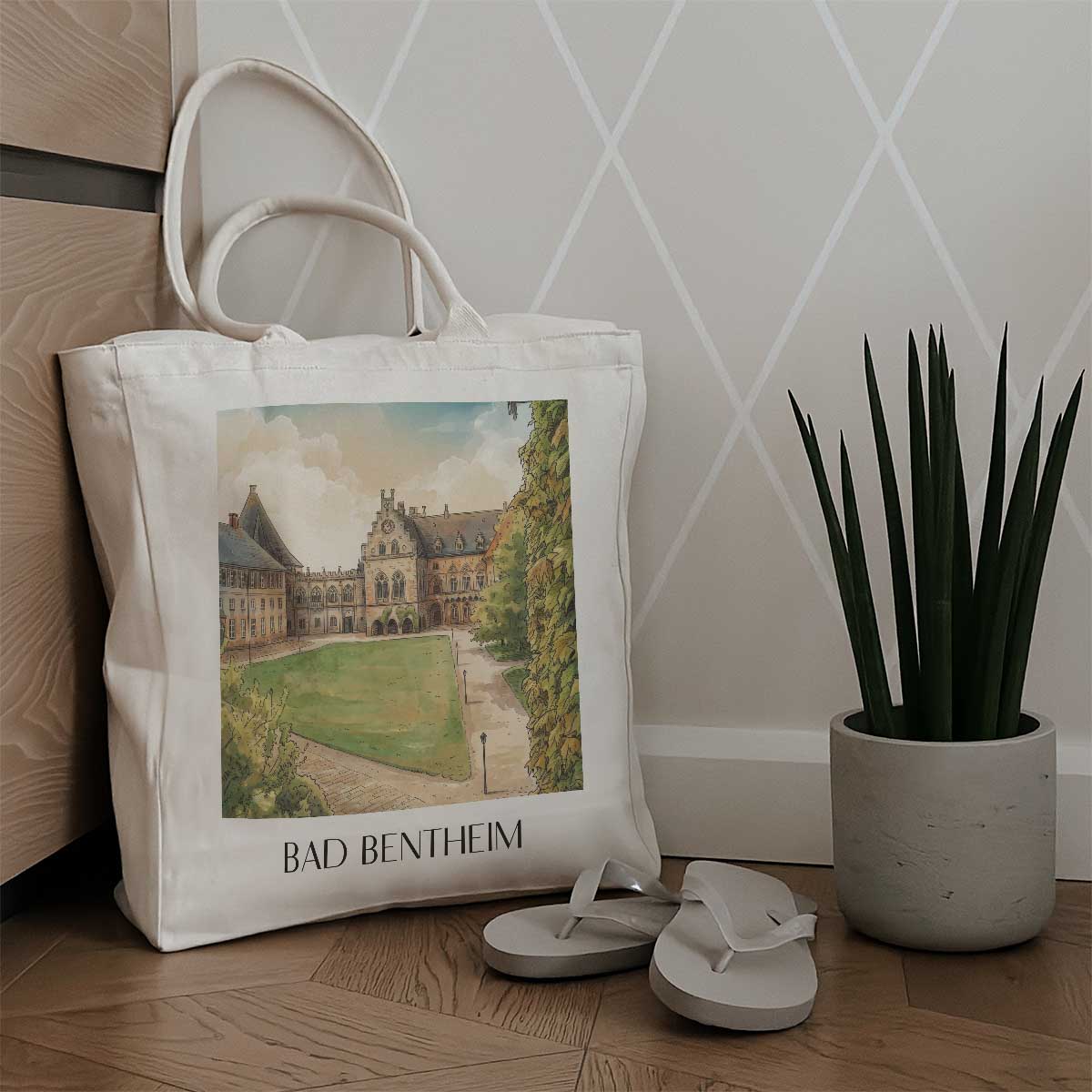 bad-bentheim-niedersachsen-deutschland-einkaufstasche-aquarell