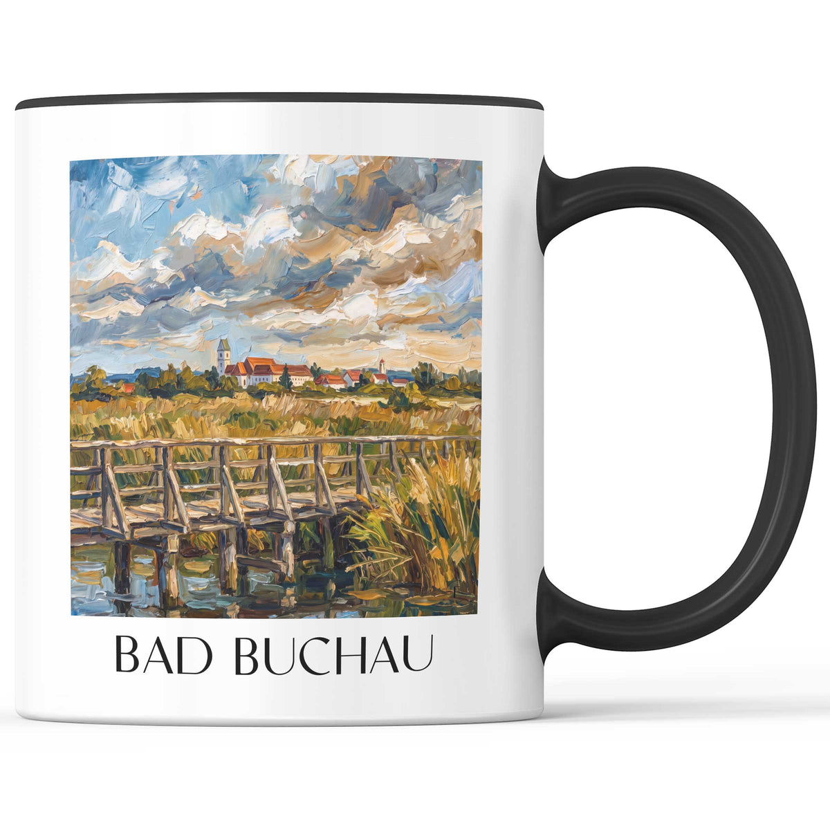 Bad Buchau Kaffeebecher - Oberschwaben - Deutschland Becher - Kaffeetasse im Ölgemälde Stil