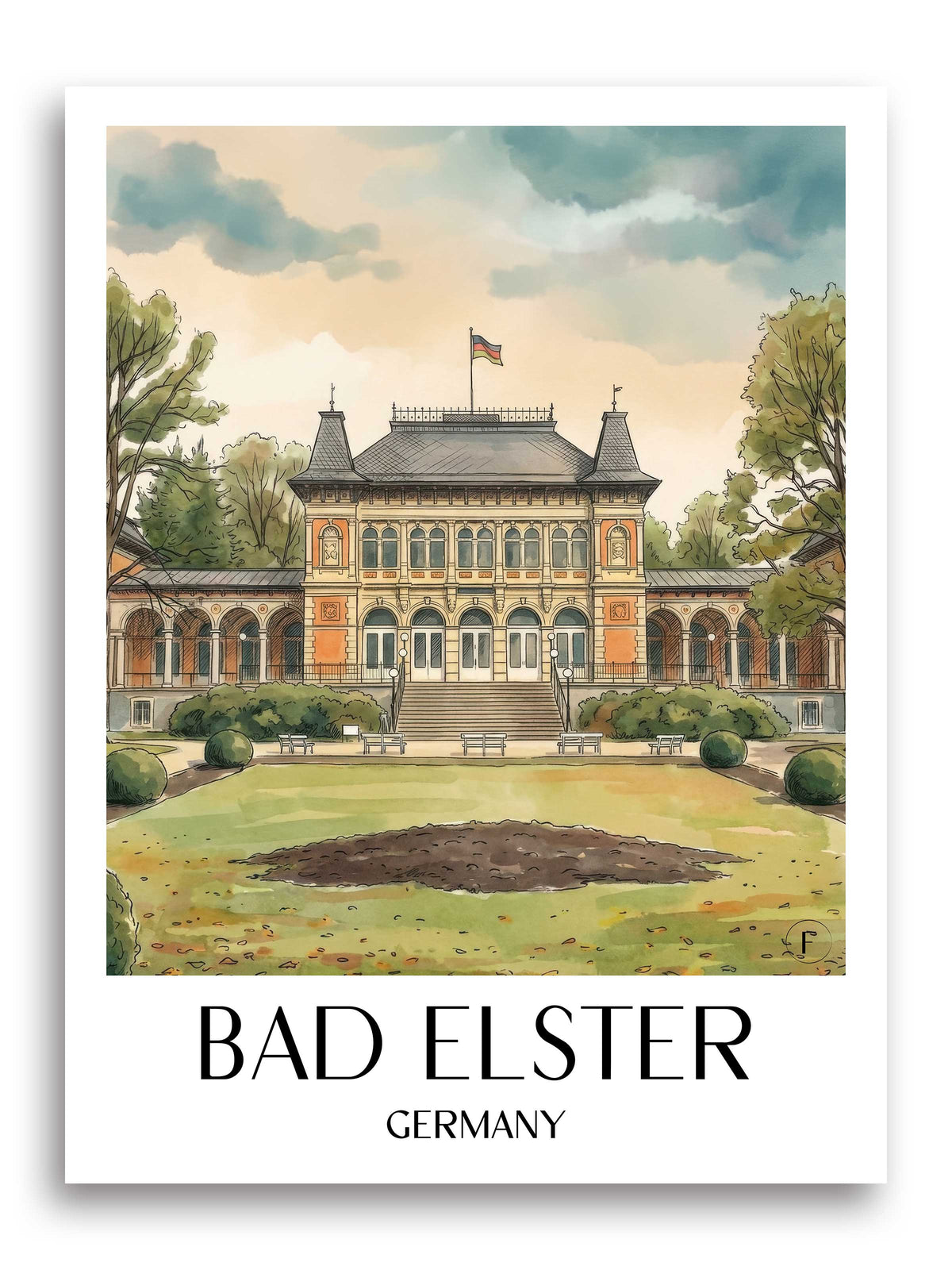 Bad Elster Poster - Vogtland - Deutschland Kunstdruck - Aquarell von A4 bis A1 - favplace