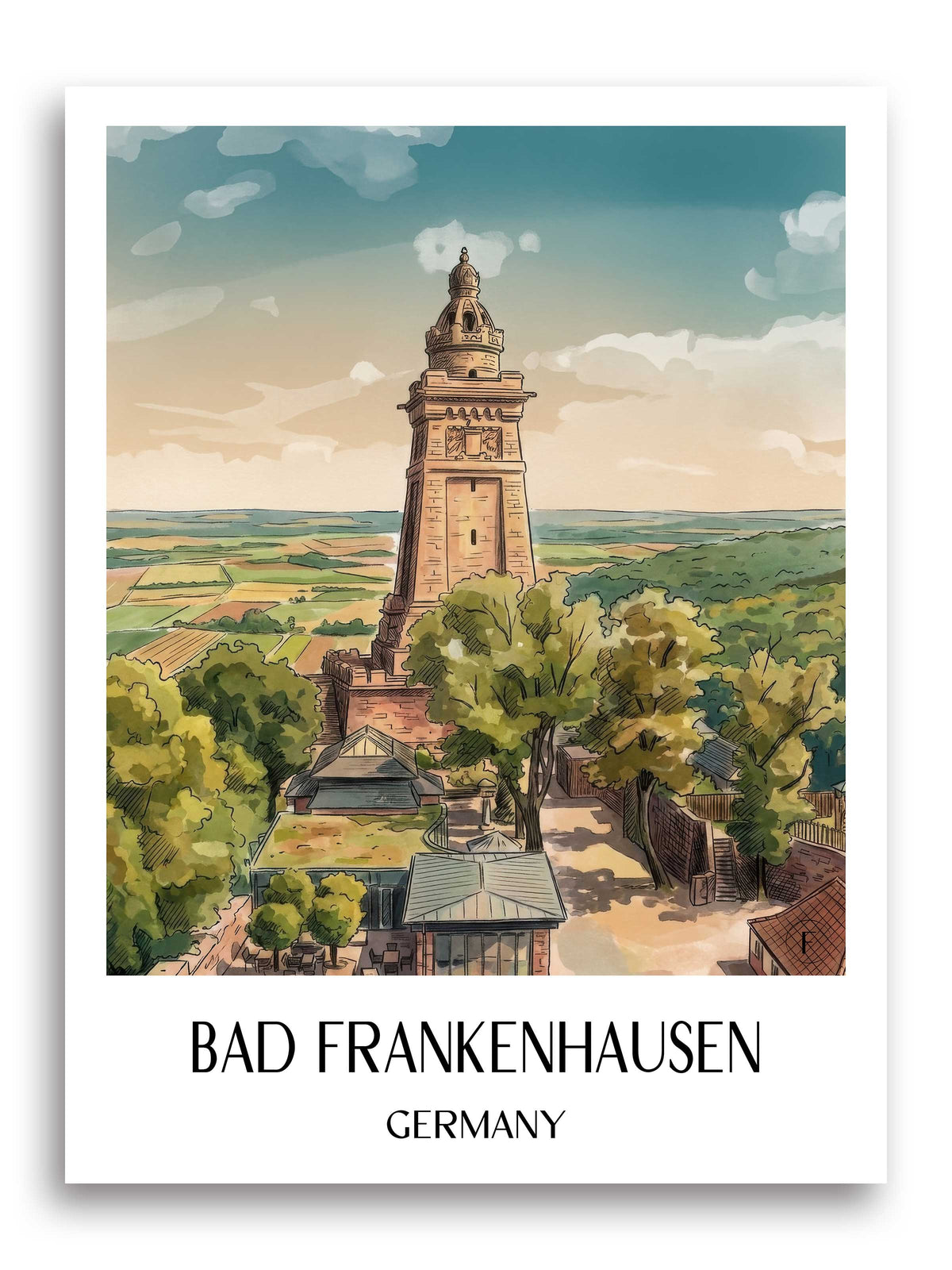 Bad Frankenhausen Poster - Kyffhäuser - Deutschland Kunstdruck - Aquarell von A4 bis A1 - favplace