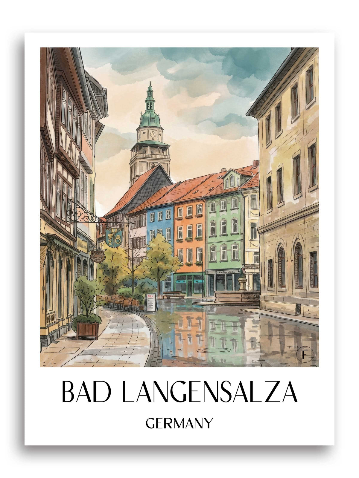 Bad Langensalza Poster - Thüringer Becken - Deutschland Kunstdruck - Aquarell von A4 bis A1 - favplace