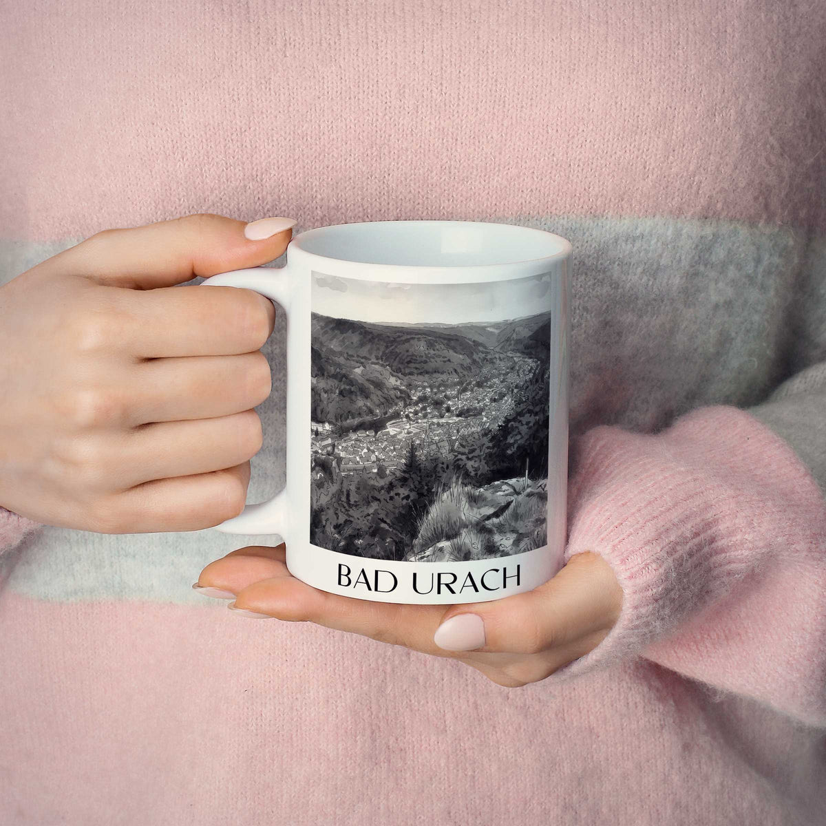 bad-urach-deutschland-kaffeebecher-aquarell-schwarz-weiss