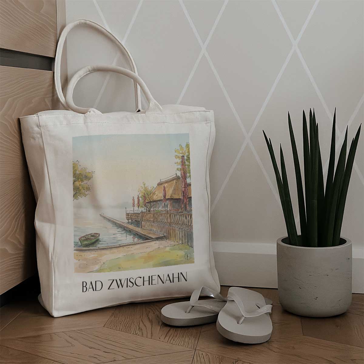 bad-zwischenahn-niedersachsen-deutschland-einkaufstasche-aquarell