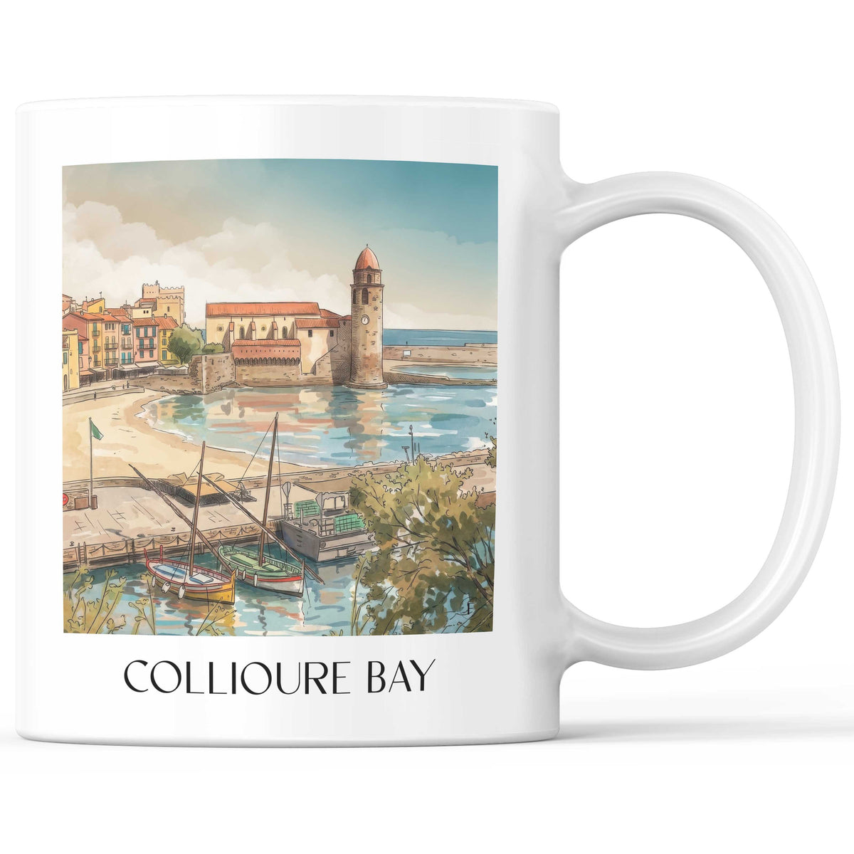 Baie de Collioure Kaffeebecher - Côte Vermeille - Frankreich Becher - Kaffeetasse im Aquarell Stil - favplace