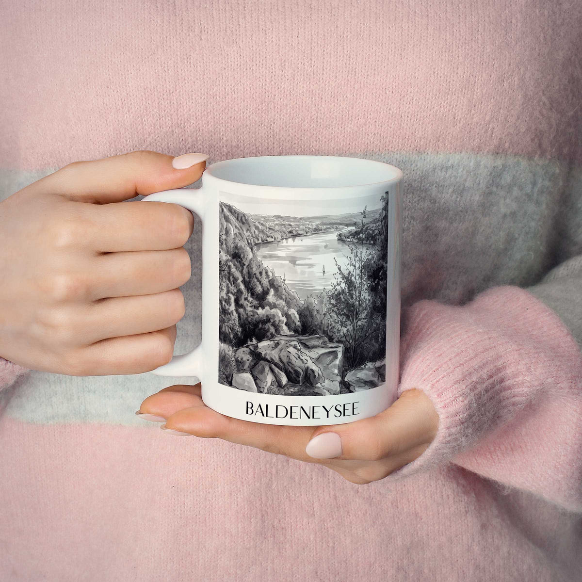 baldeneysee-essen-deutschland-kaffeebecher-aquarell-schwarz-weiss