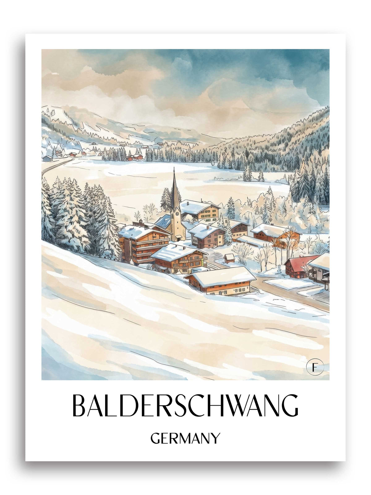 Balderschwang Poster - Oberallgäu - Deutschland Kunstdruck - Aquarell von A4 bis A1 - favplace