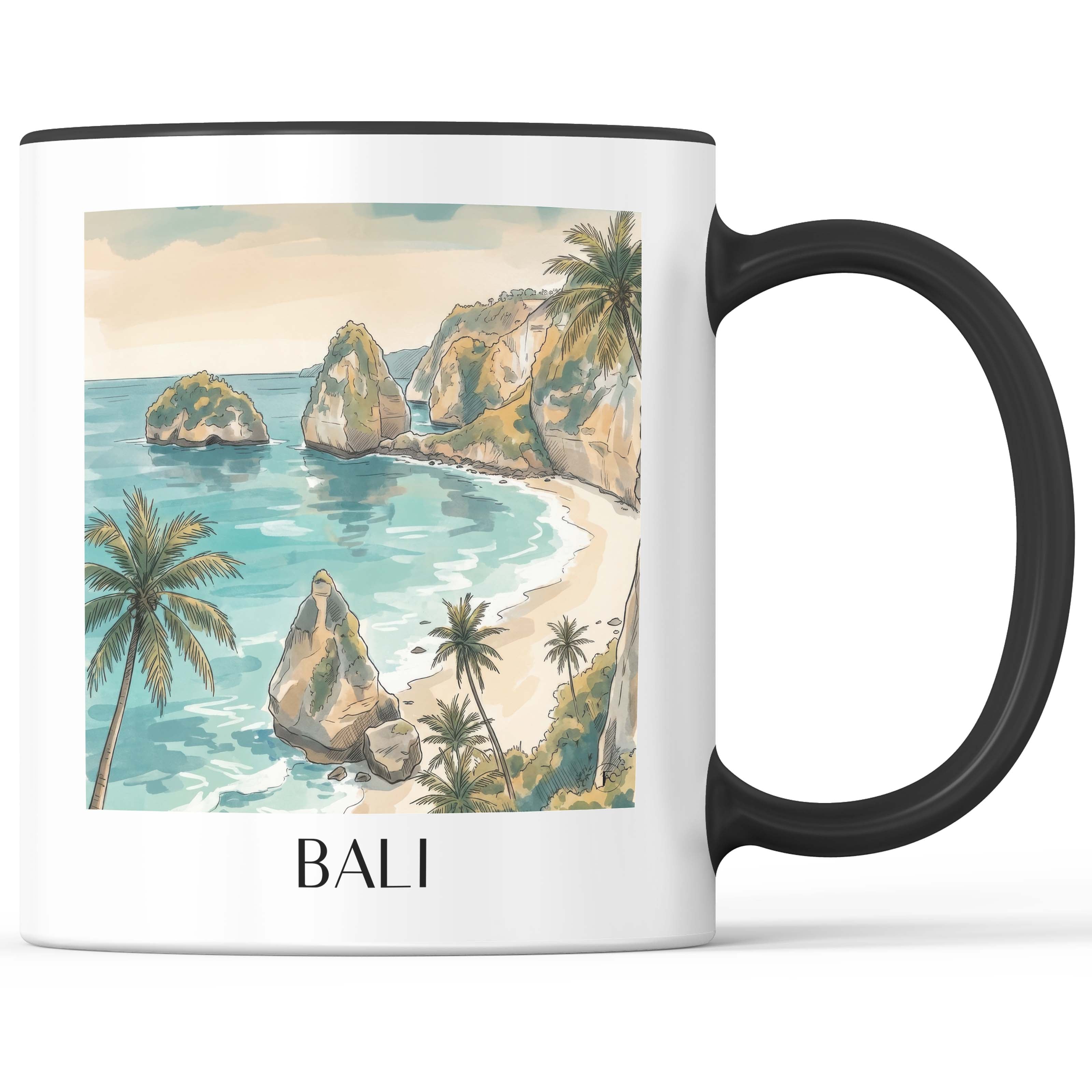 Bali - Indonesien Becher - Kaffeetasse im Aquarell Stil - favplace